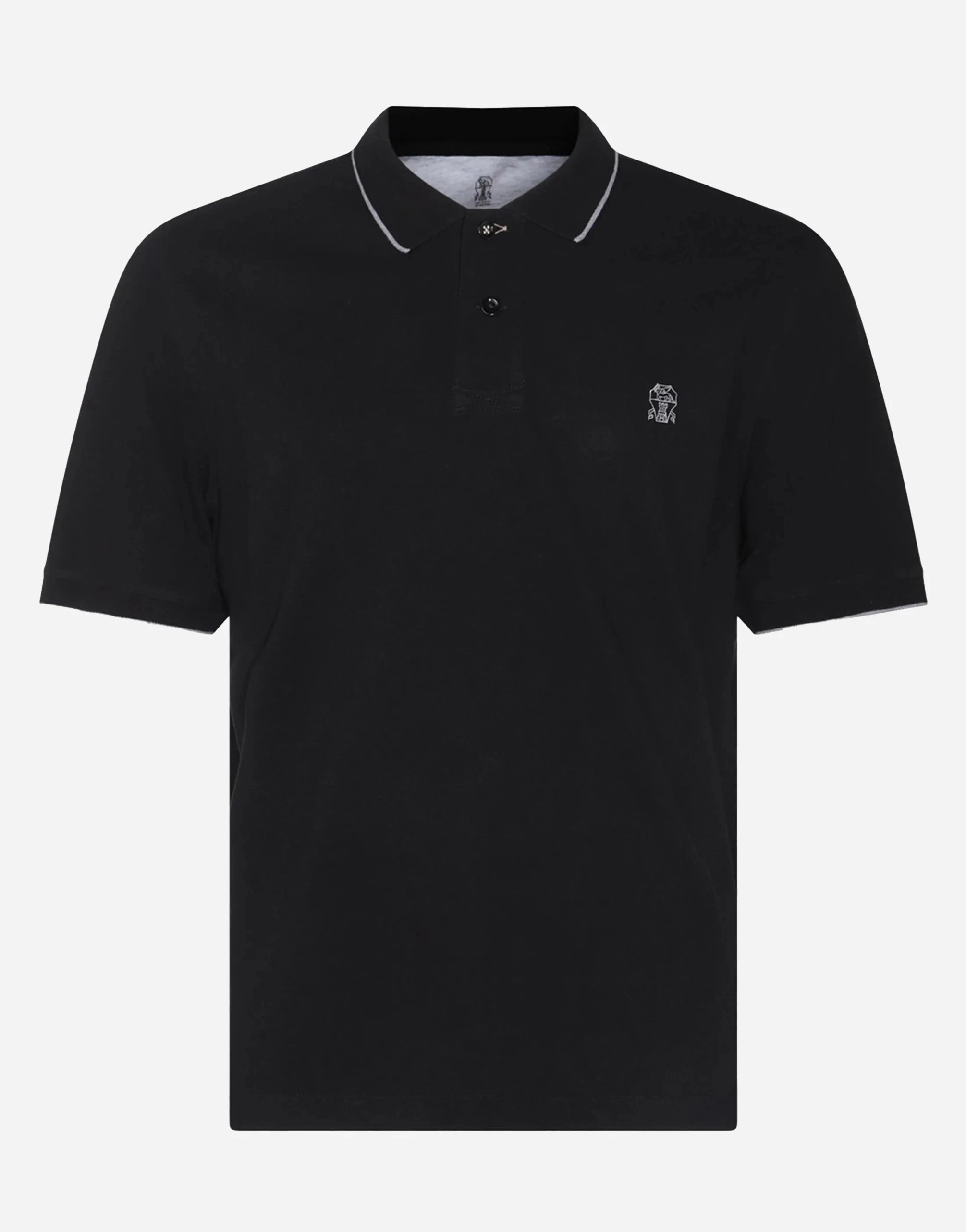 Brunello Cucinelli Black Cotton Piqué Polo Shirt