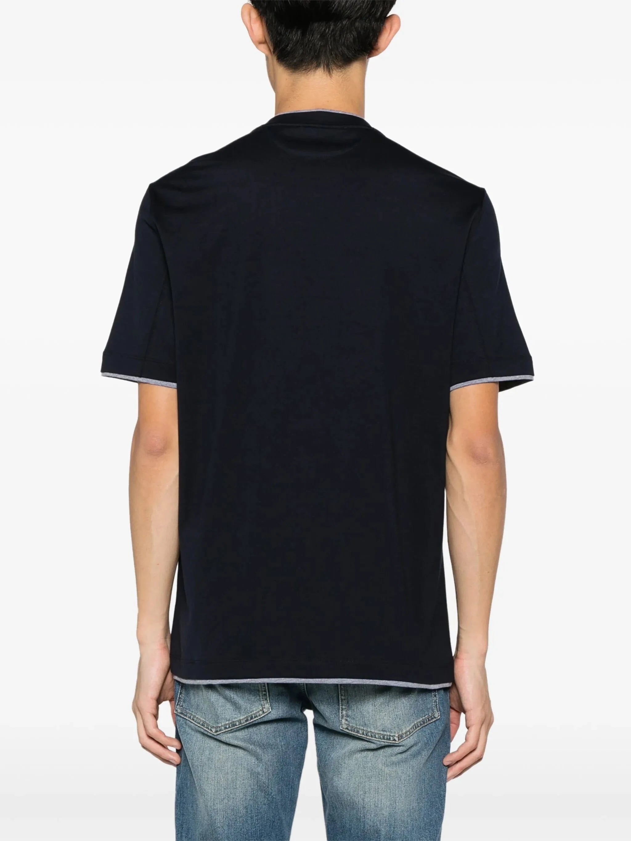 Brunello Cucinelli Blue Faux-Layering Crewneck T-Shirt