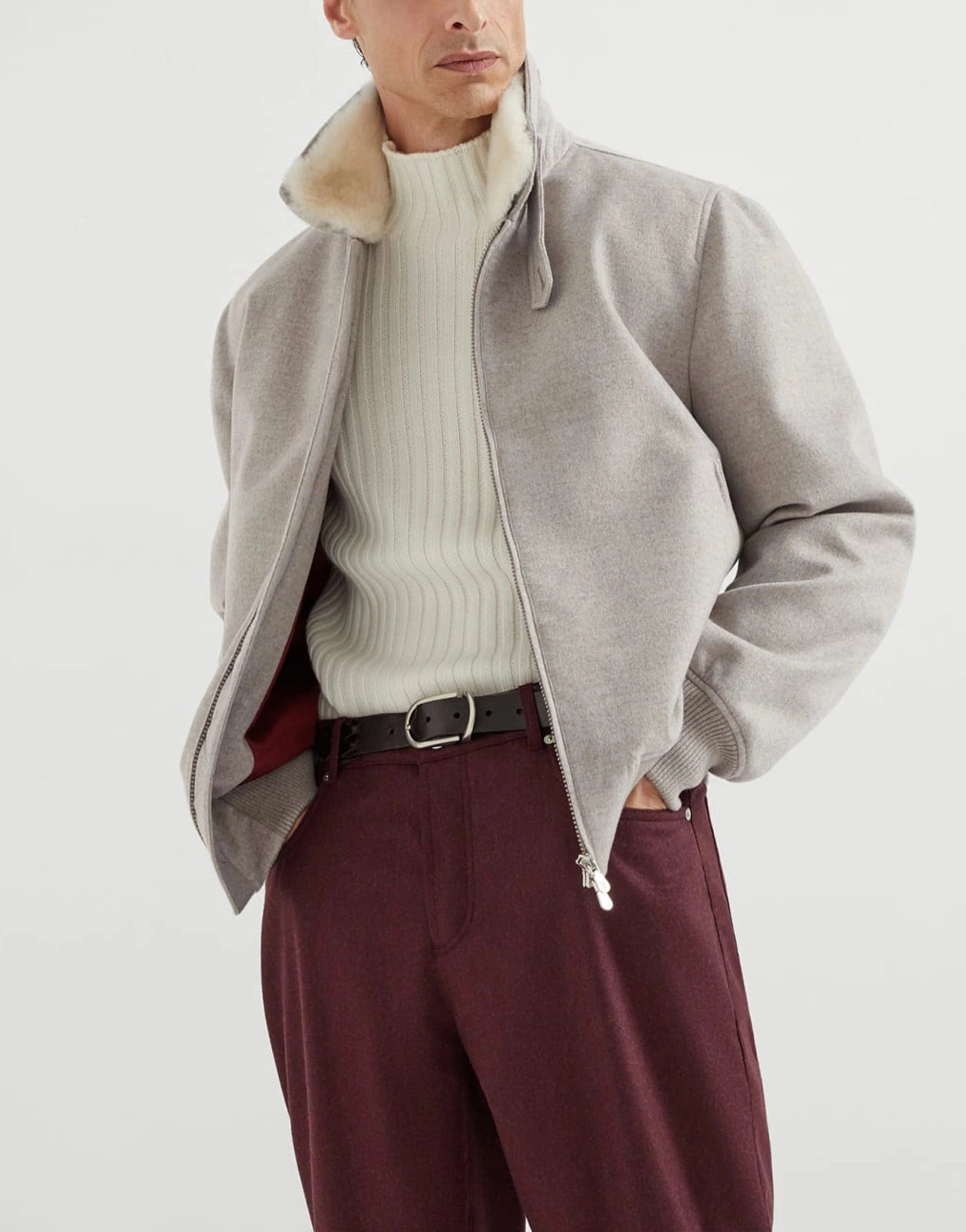 Brunello Cucinelli Bonded Cashmere Beaver Cloth Bomber Jacket