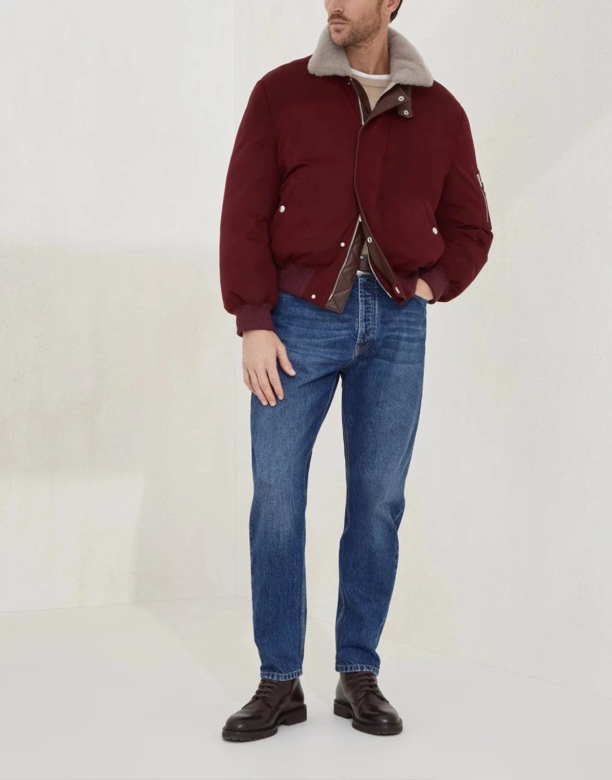 Brunello Cucinelli Bonded Wool Flannel Down Jacket
