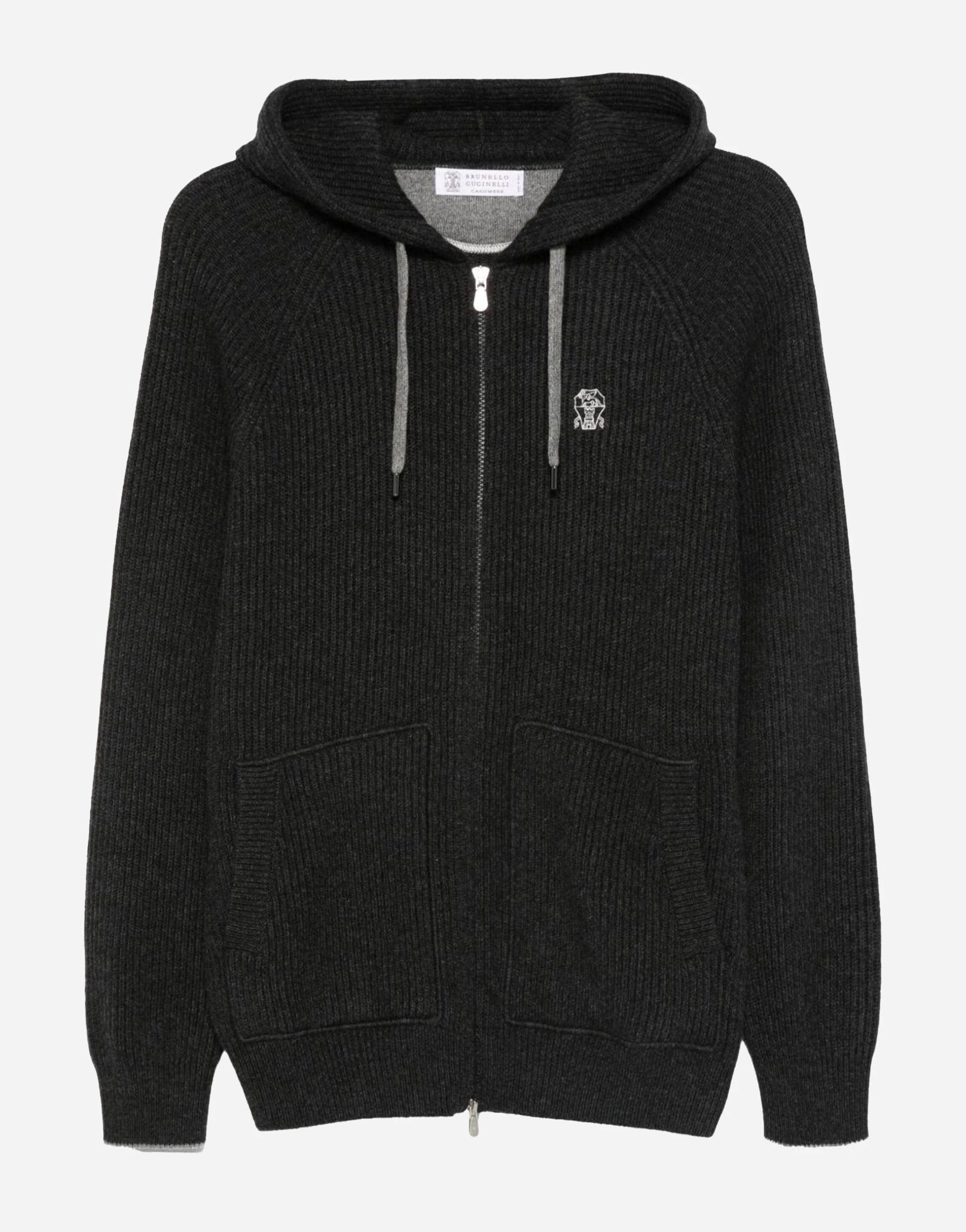 Brunello Cucinelli Cashmere English Rib Knit Logo Hoodie