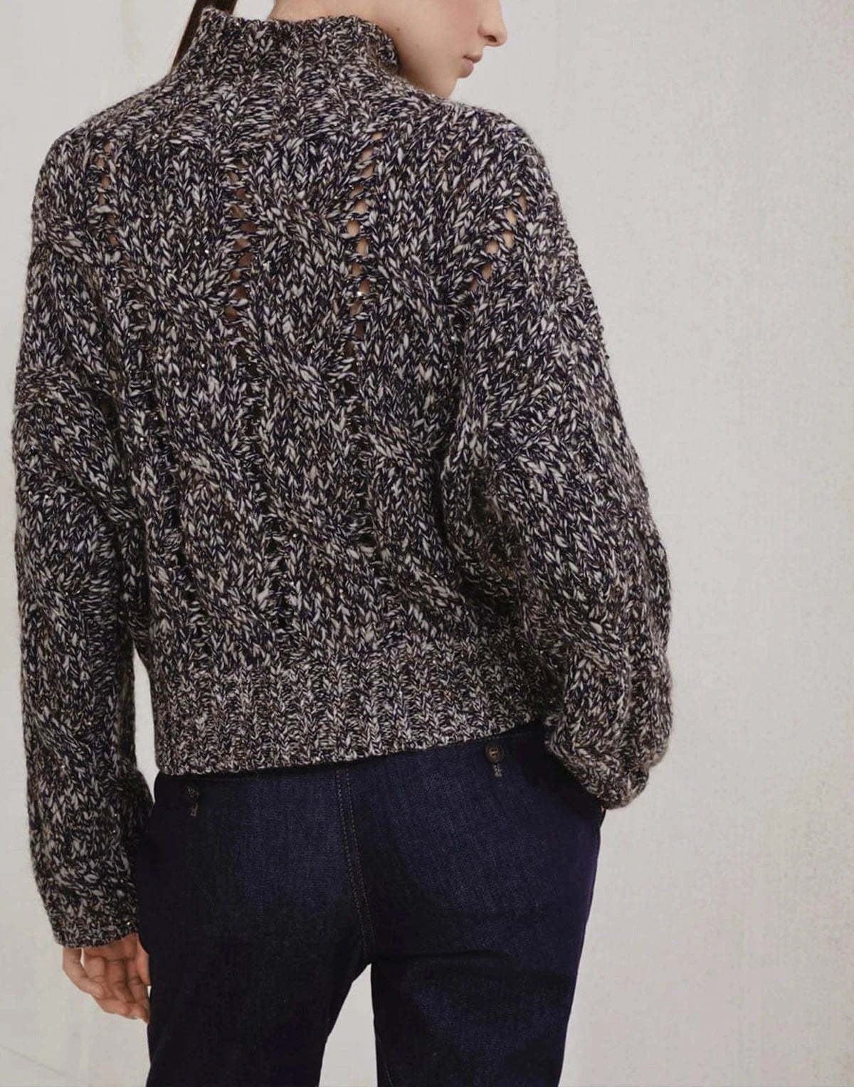Brunello Cucinelli Chiné Cable Knit Dazzling Cardigan