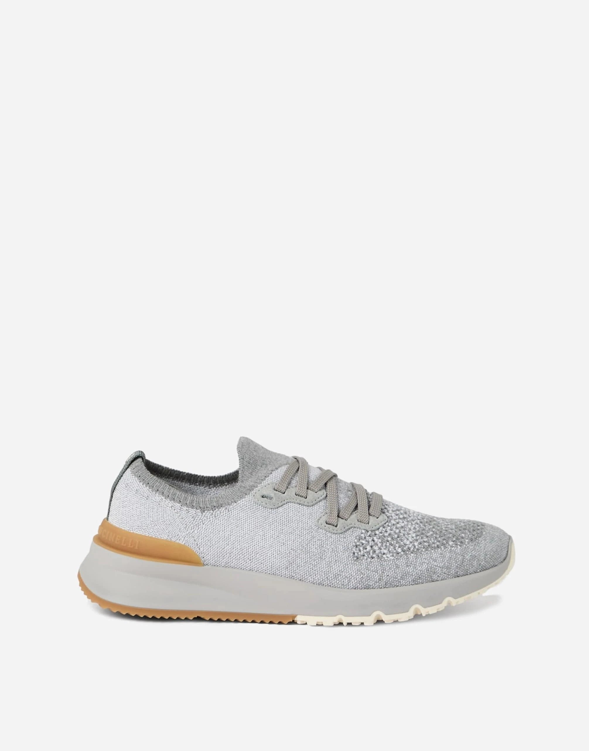 Brunello Cucinelli Grey Cotton Chiné Knit Sneakers