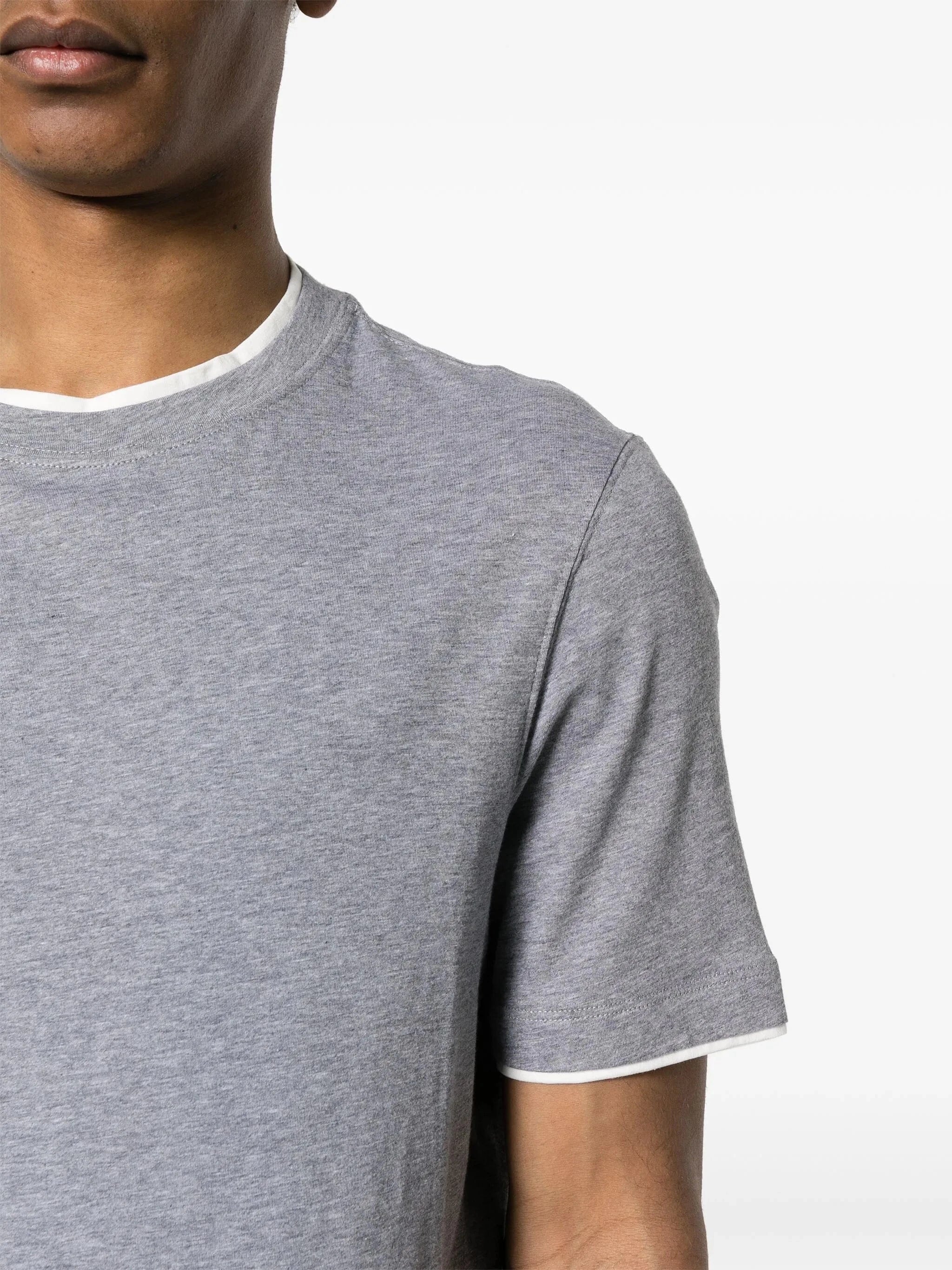 Brunello Cucinelli Grey Faux-Layering Cotton T-Shirt