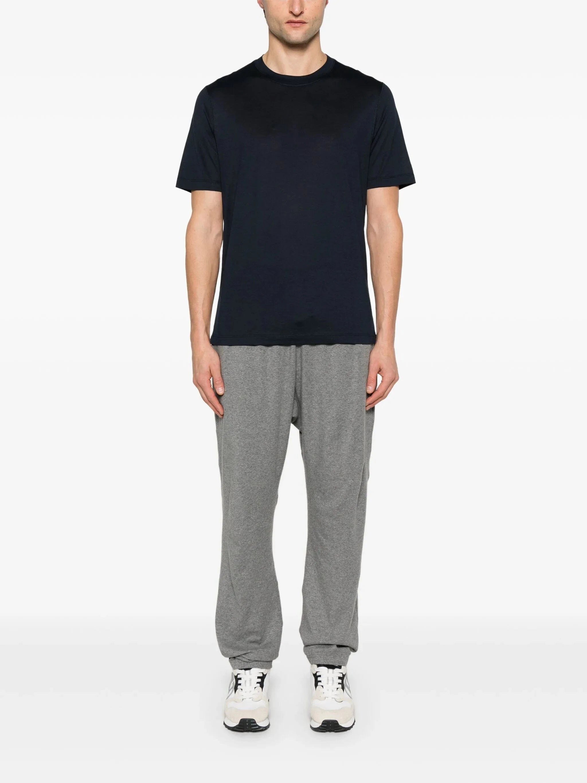 Brunello Cucinelli Navy Silk Crewneck T-Shirt