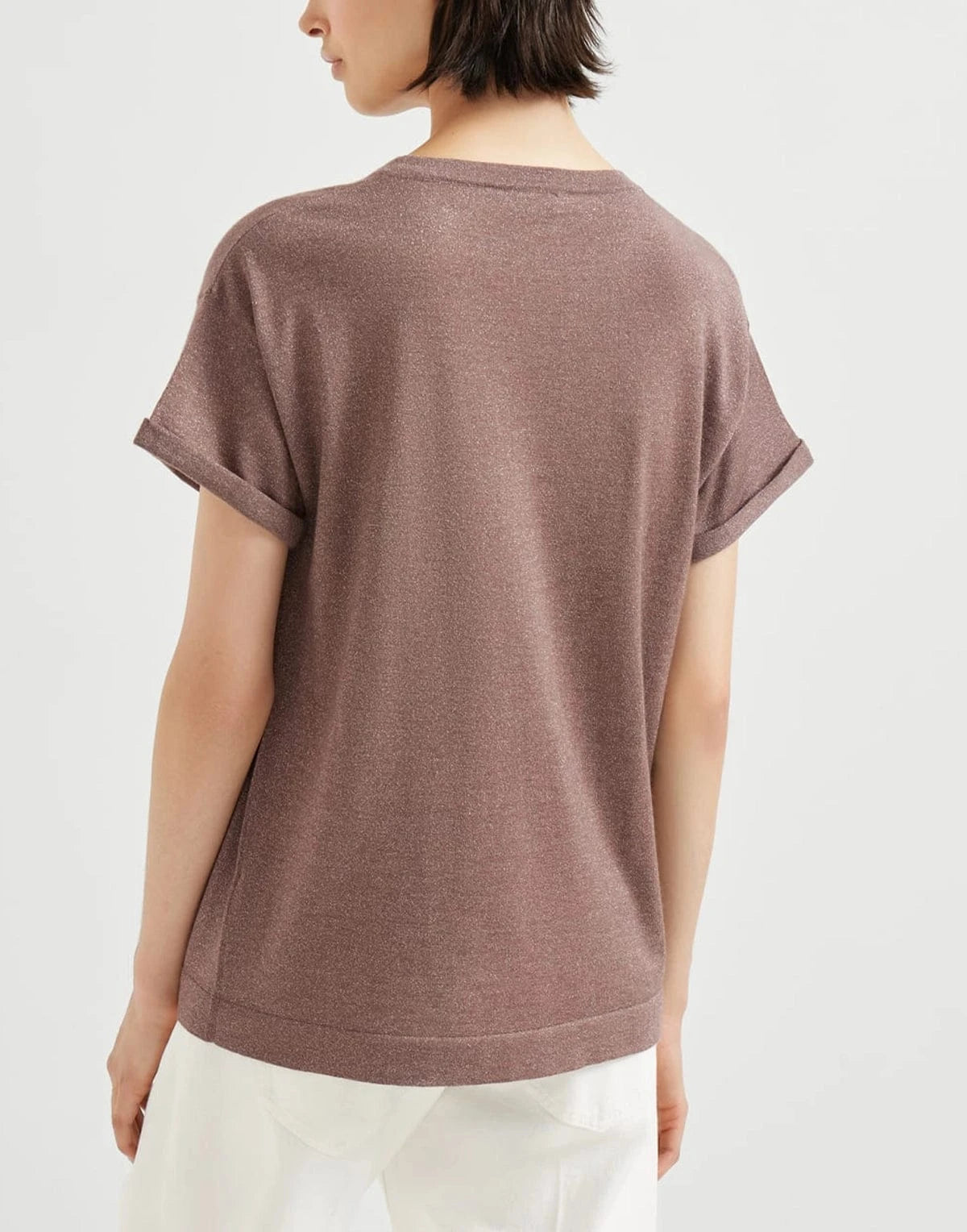 Brunello Cucinelli Sparkling Cashmere-Silk Blend Knit T-Shirt