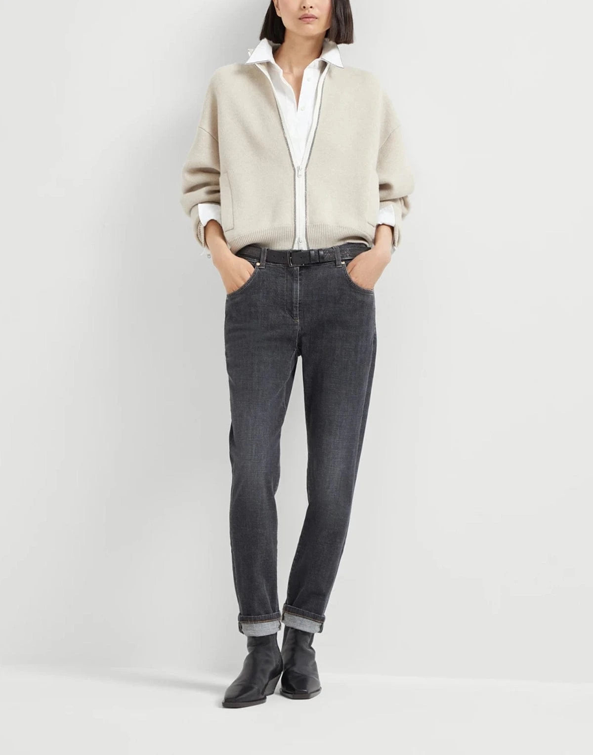 Brunello Cucinelli Stretch Denim Slim Monili-Tab Jeans