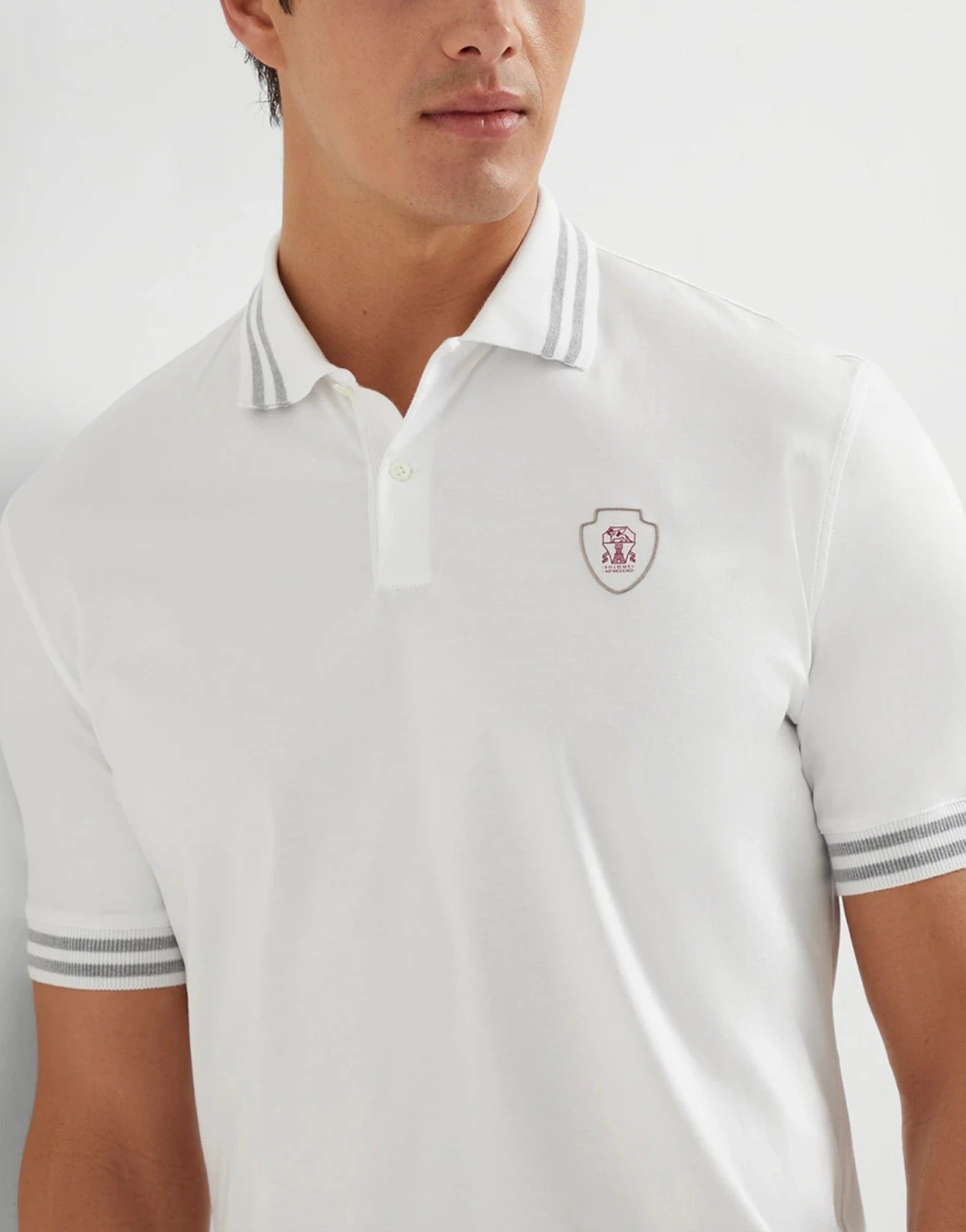 Brunello Cucinelli Striped Collar Polo Shirt