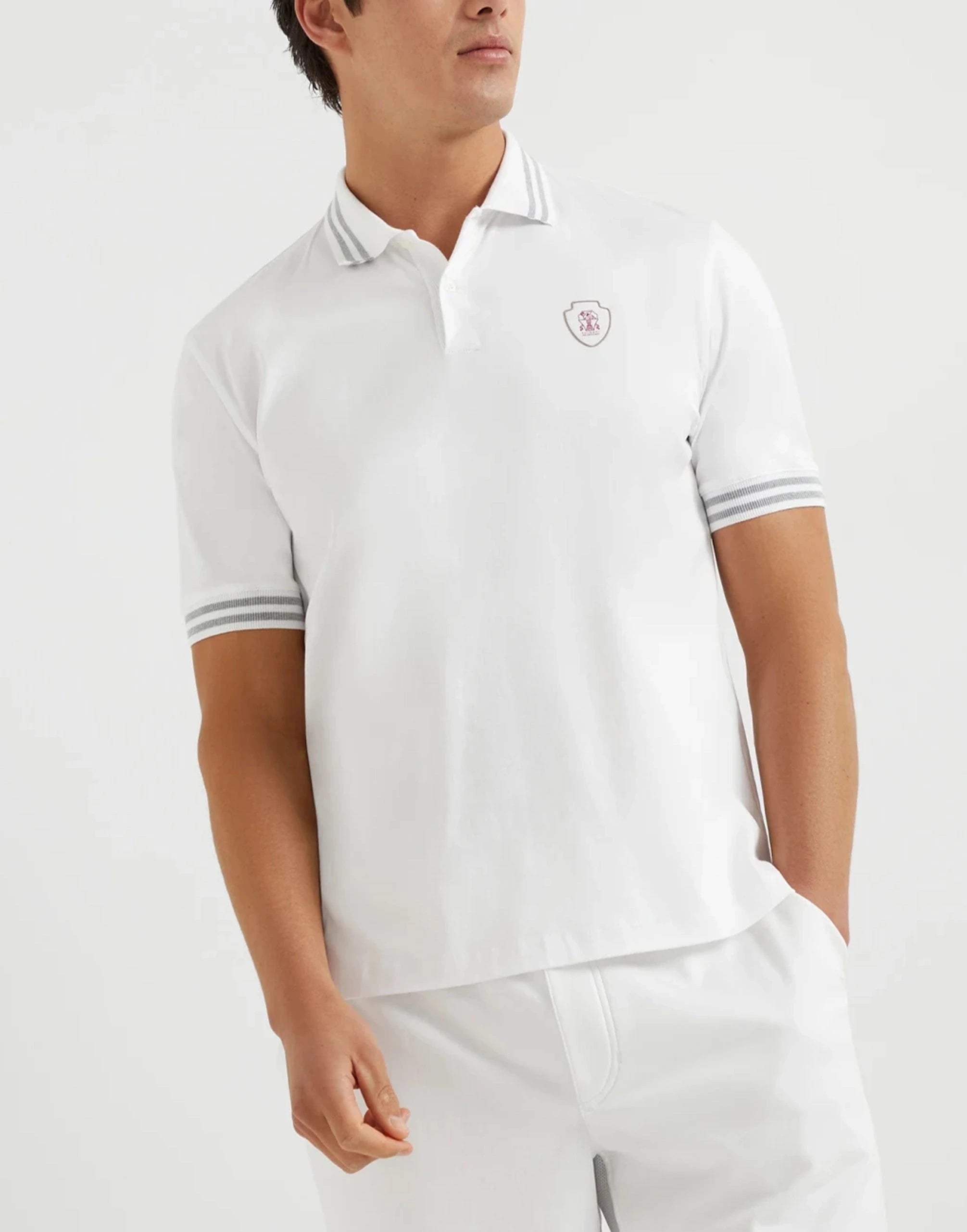 Brunello Cucinelli Striped Collar Polo Shirt
