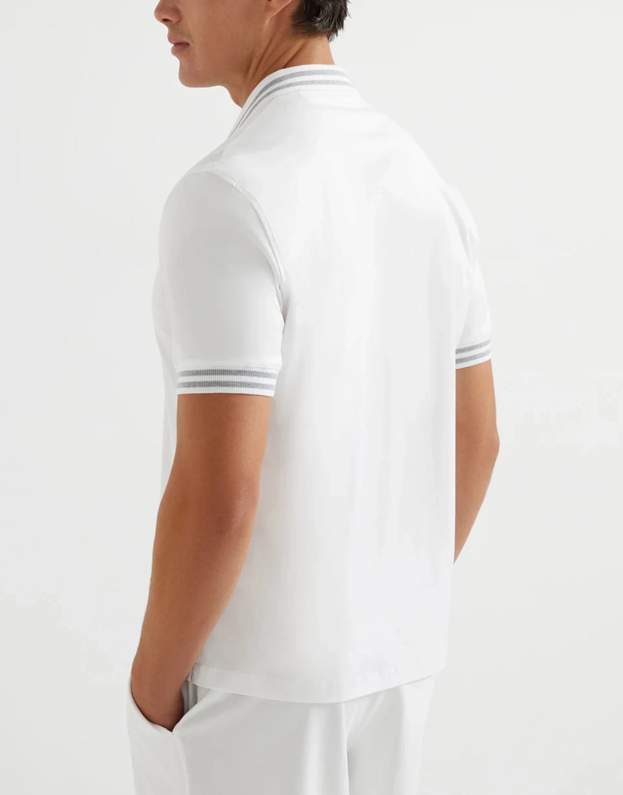 Brunello Cucinelli Striped Collar Polo Shirt