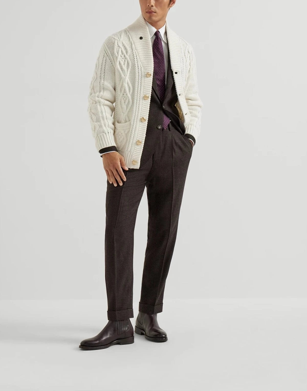 Brunello Cucinelli Tone-On-Tone Prince Of Wales Trousers