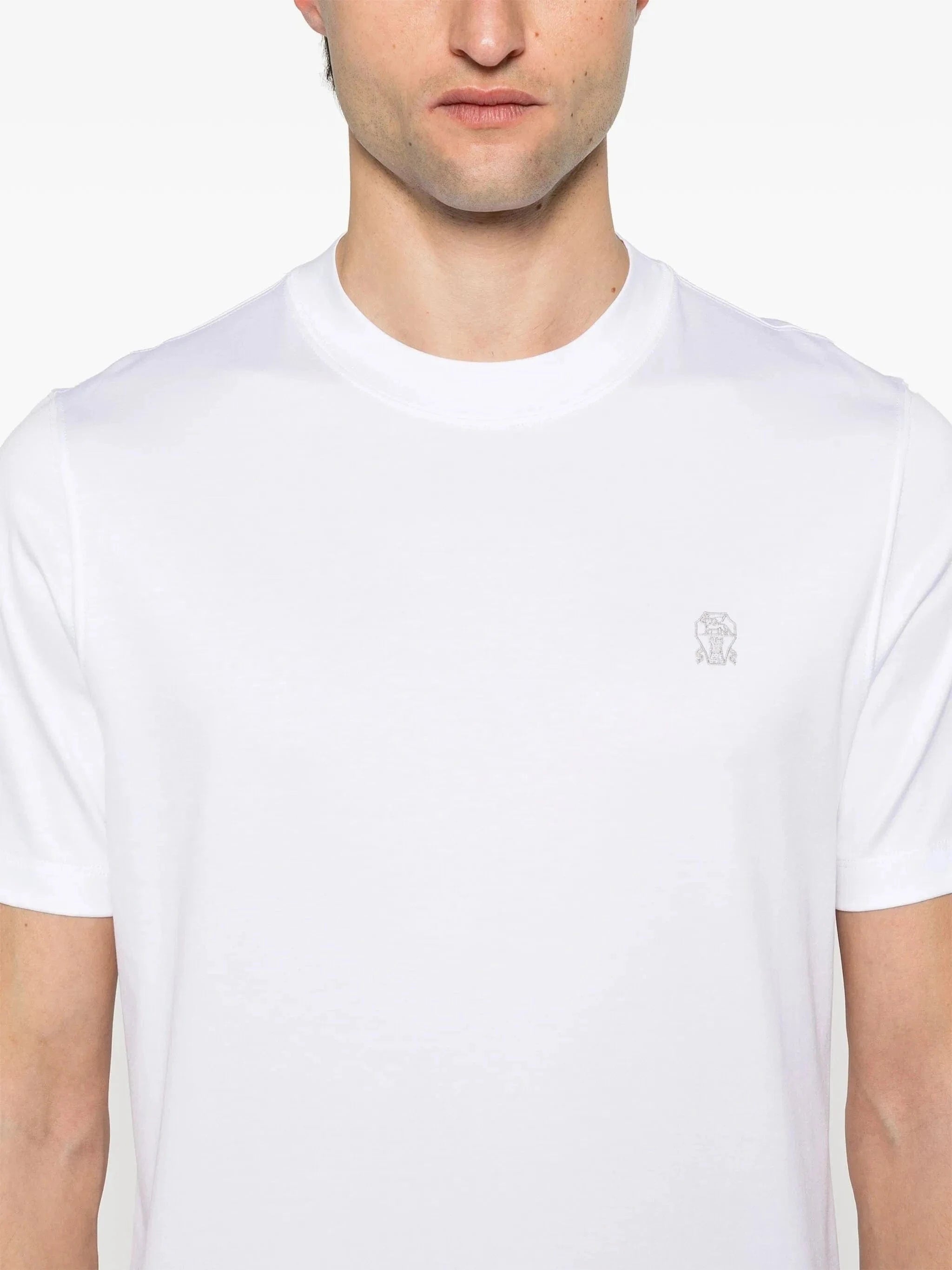 Brunello Cucinelli White Cotton Crewneck Logo T-Shirt