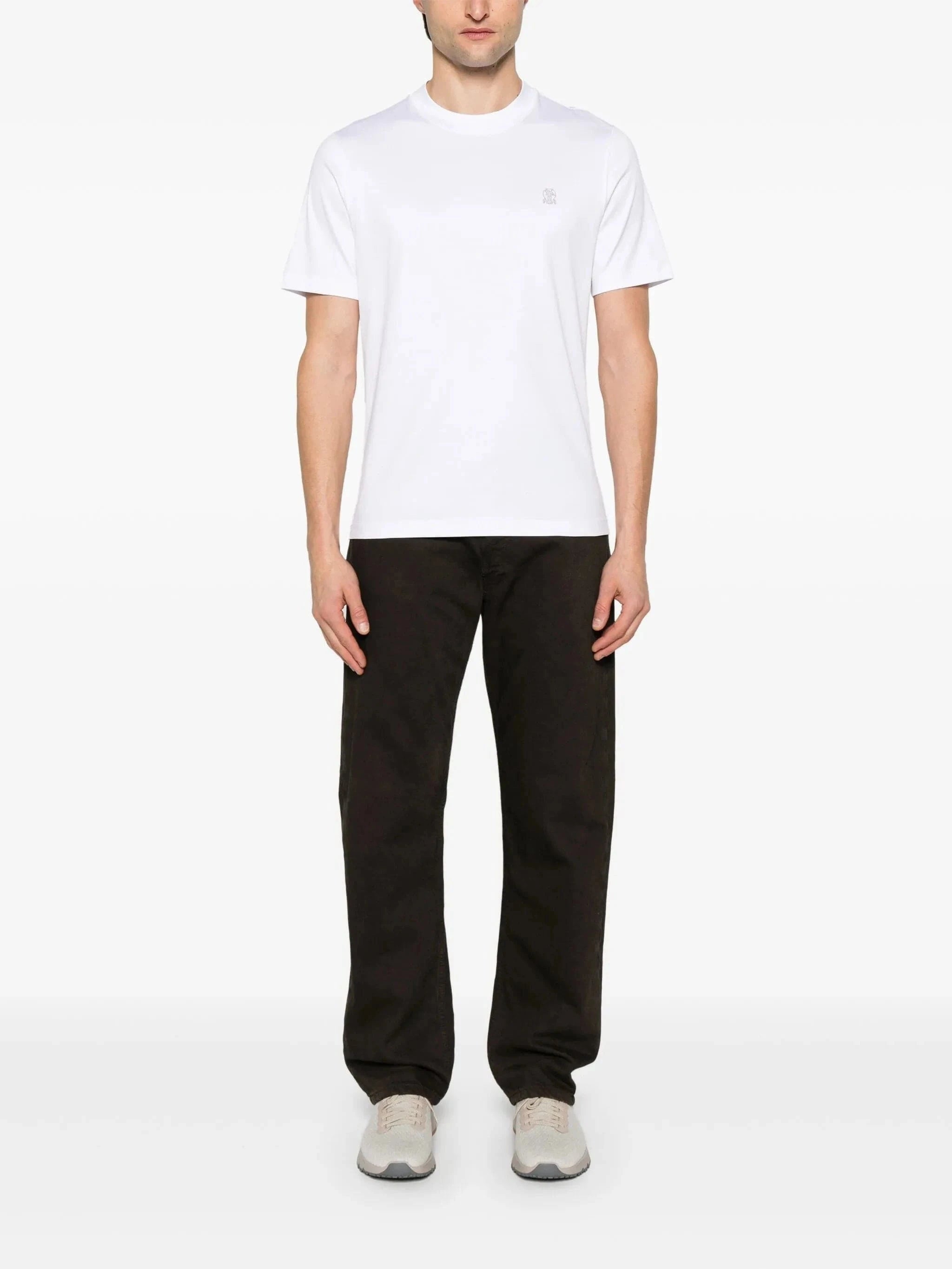 Brunello Cucinelli White Cotton Crewneck Logo T-Shirt