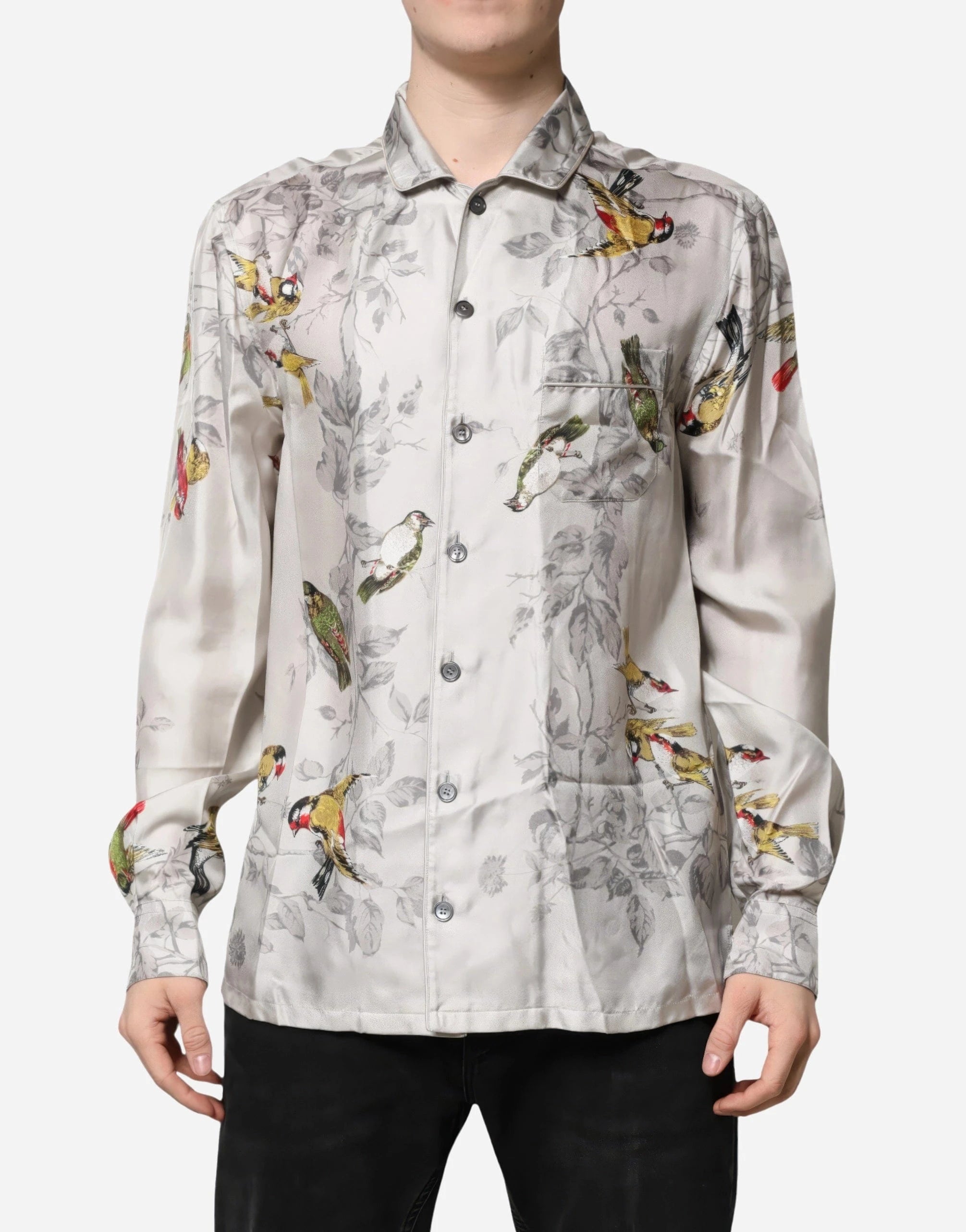 Dolce
Gabbana Bird-Print Silk Pyjama Shirt