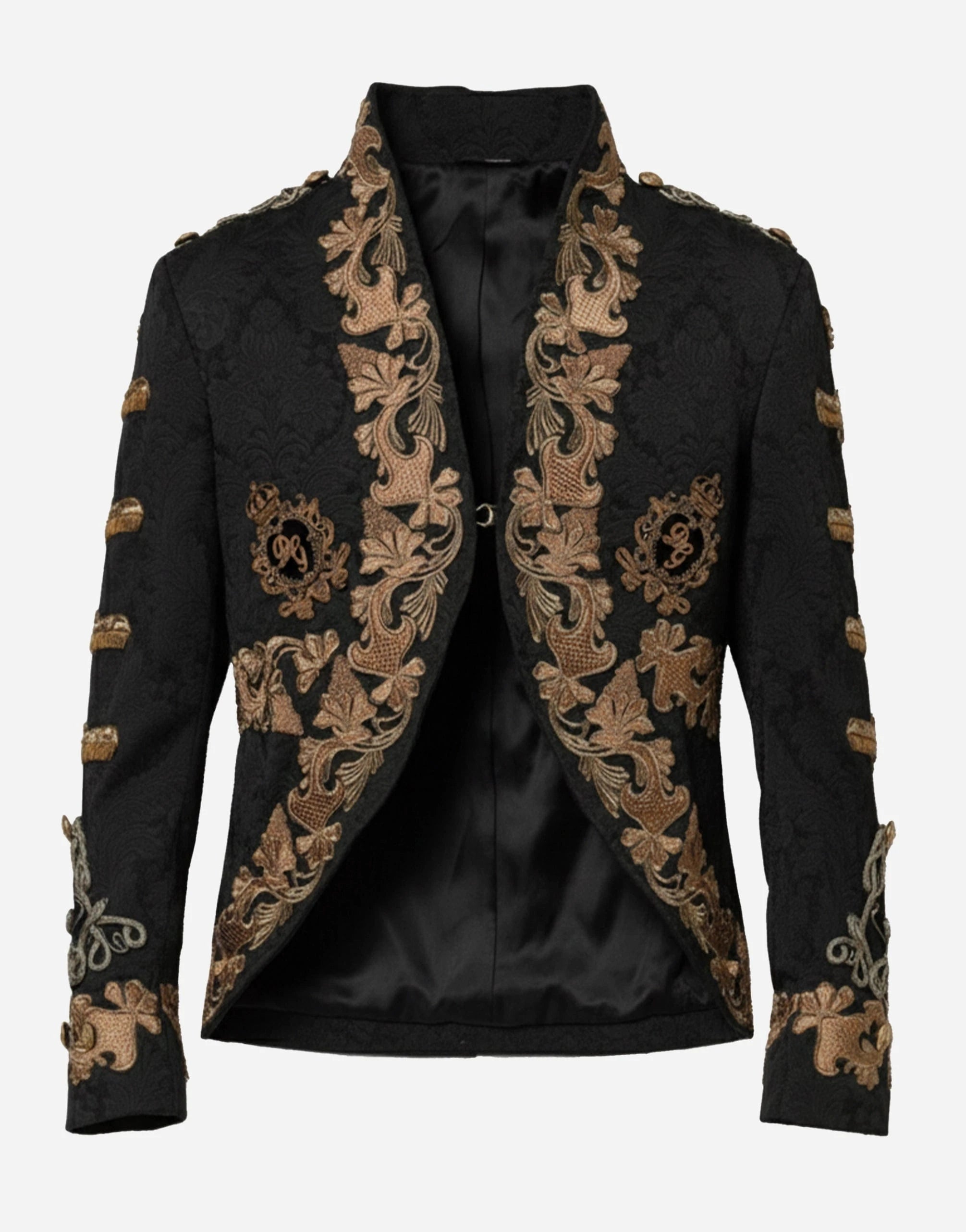 Dolce
Gabbana Black Brocade Embroidery Logo Blazer Jacket