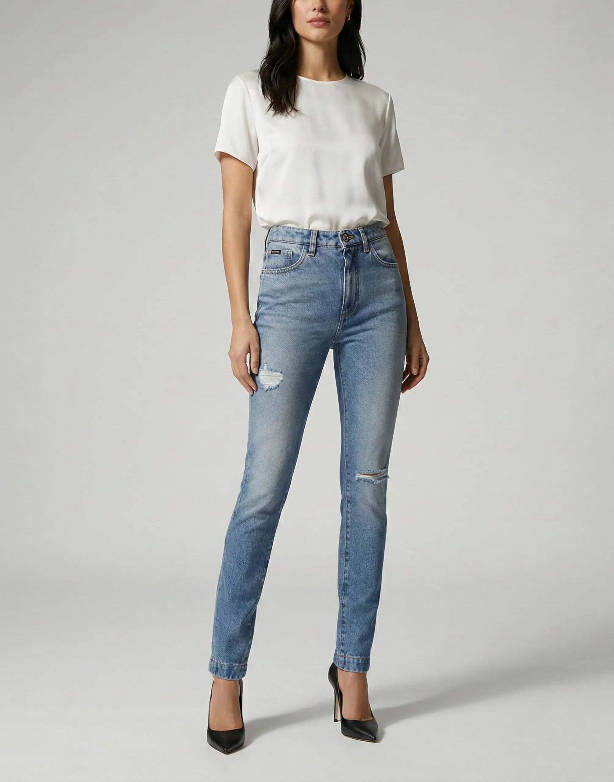 Dolce
Gabbana Blue Skinny High-Waist Denim Jeans