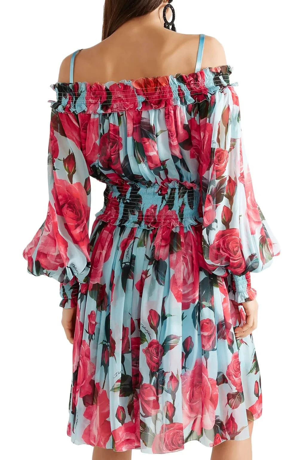 Dolce
Gabbana Cold-Shoulder Floral-Print Silk Dress