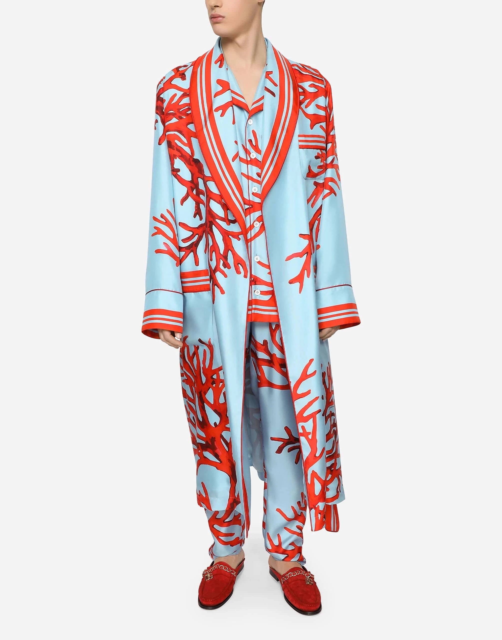 Dolce
Gabbana Coral-Print Silk Robe