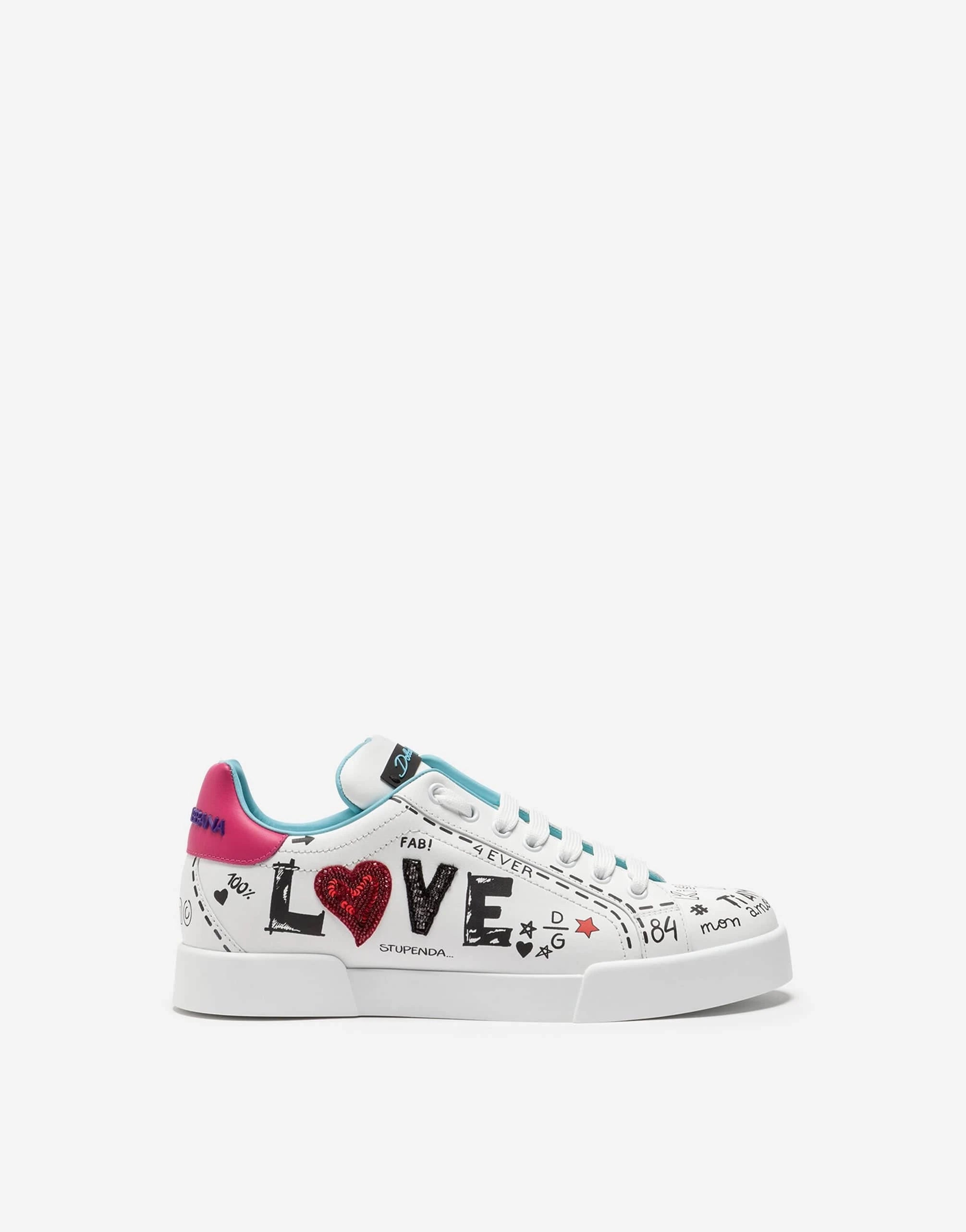 Dolce 
Gabbana Embroidered Patch Leather Portofino Sneakers