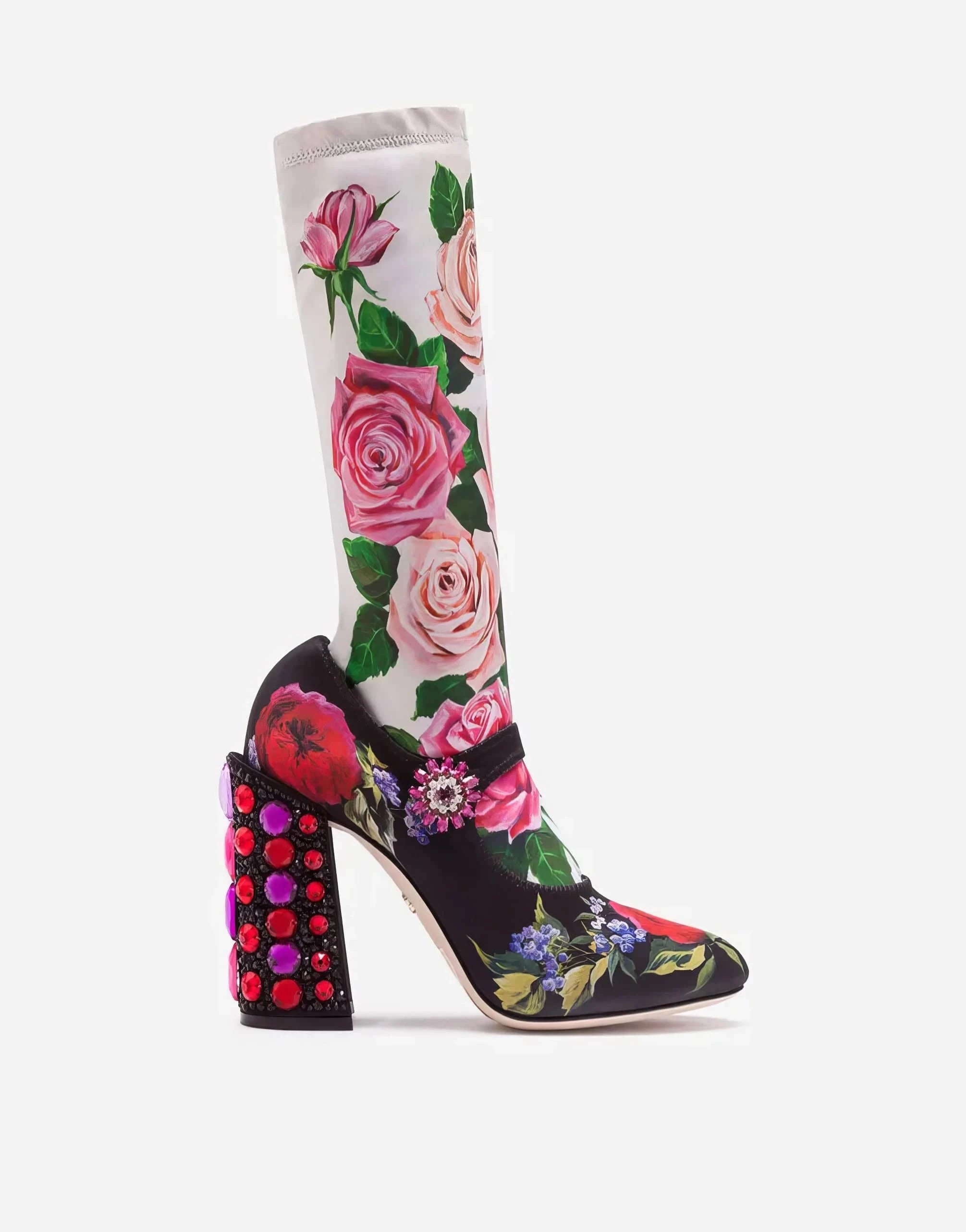 Dolce
Gabbana Floral-Print Jersey Embellished Booties