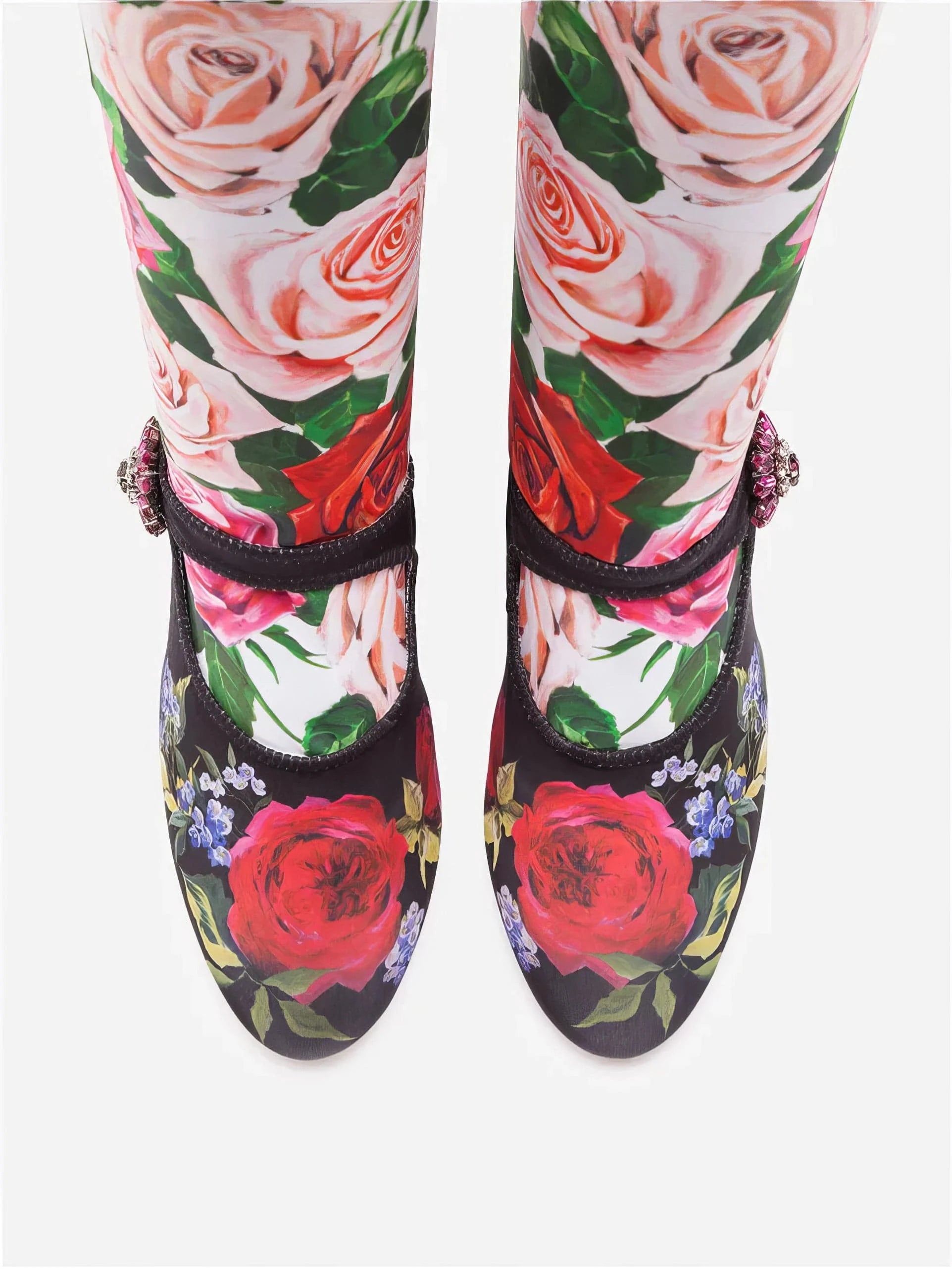 Dolce
Gabbana Floral-Print Jersey Embellished Booties