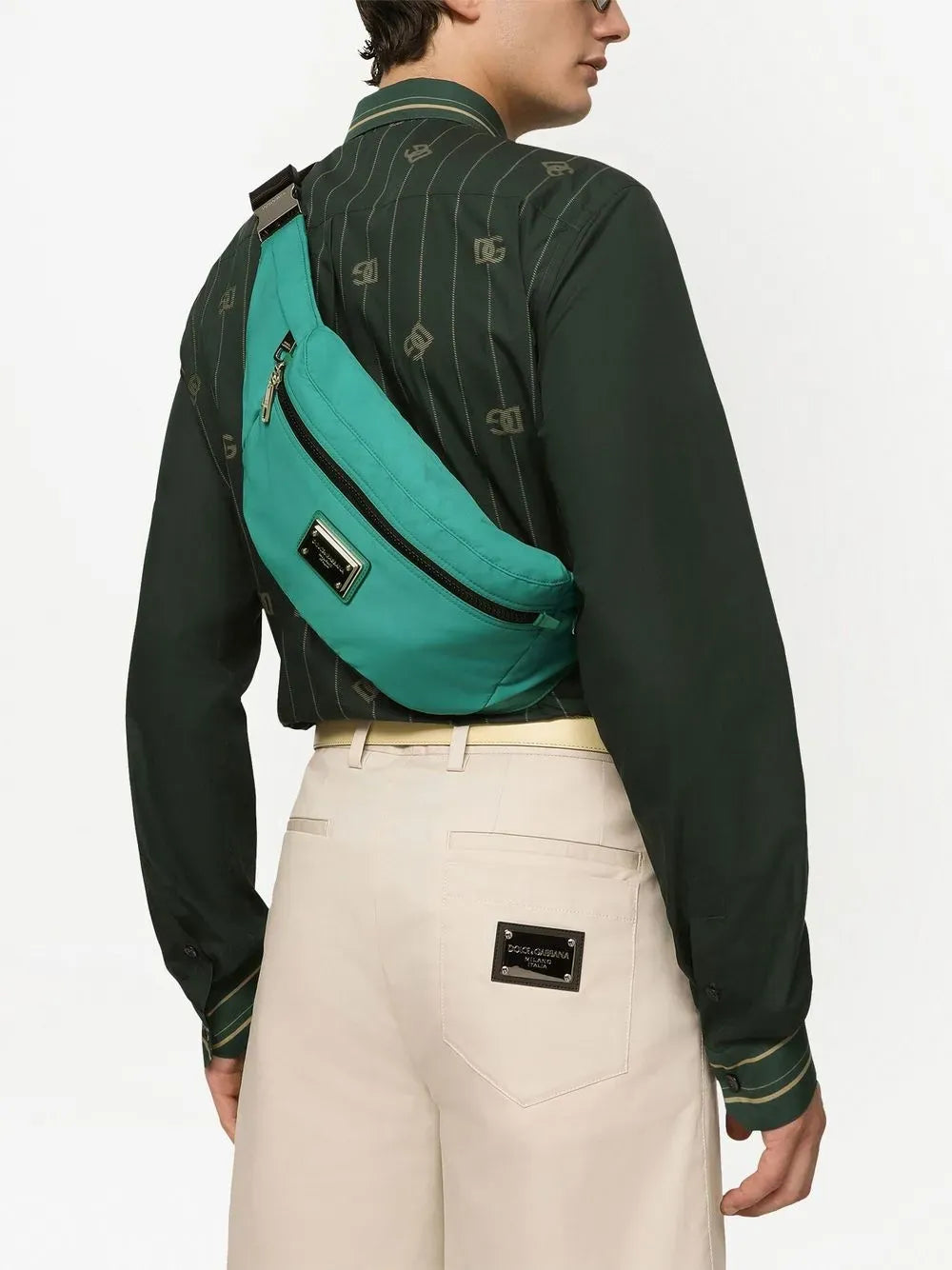 Dolce
Gabbana Green Nylon Logo-Plaque Belt Bag