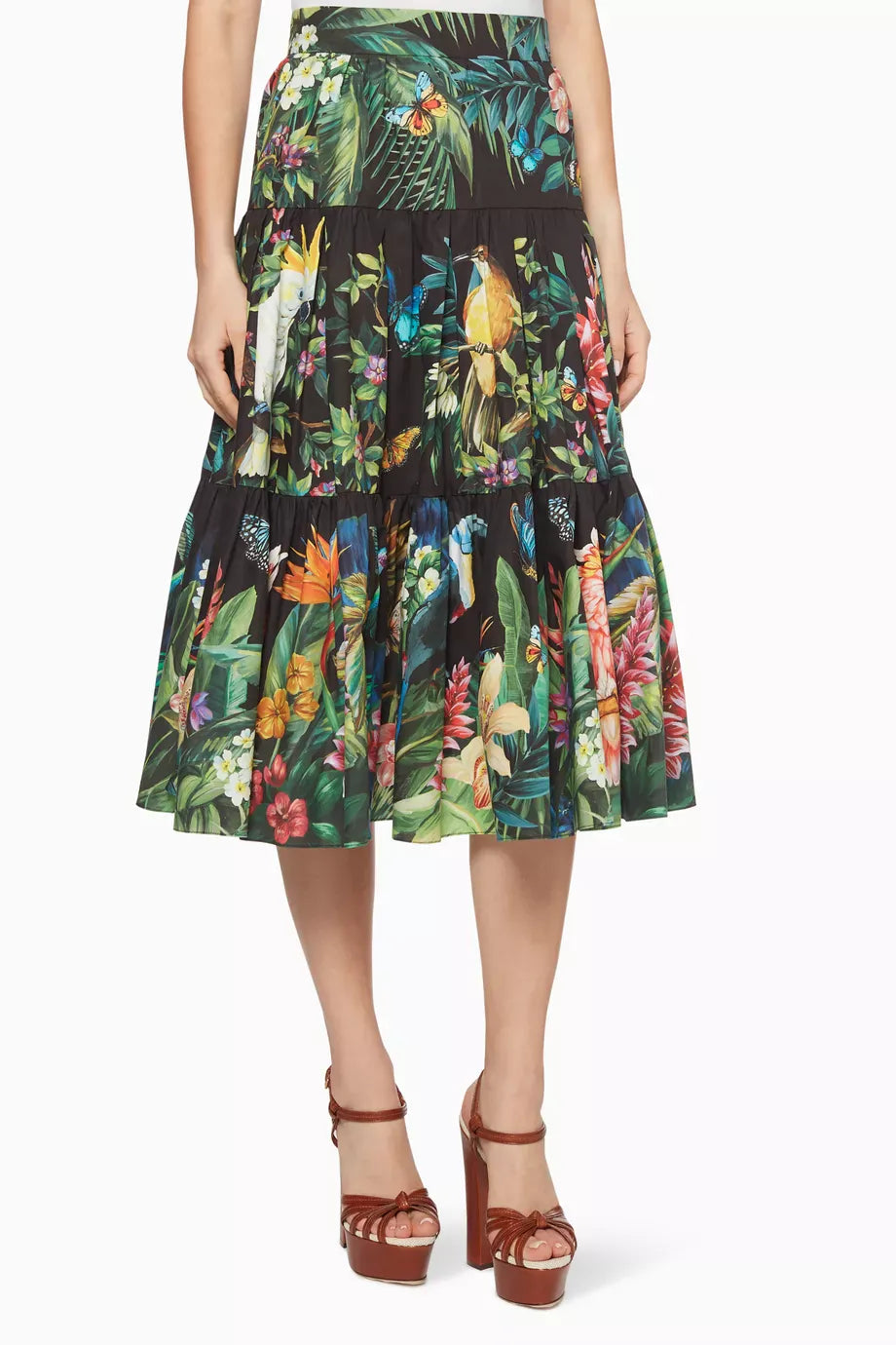 Dolce
Gabbana Jungle Forest Cotton Midi Skirt