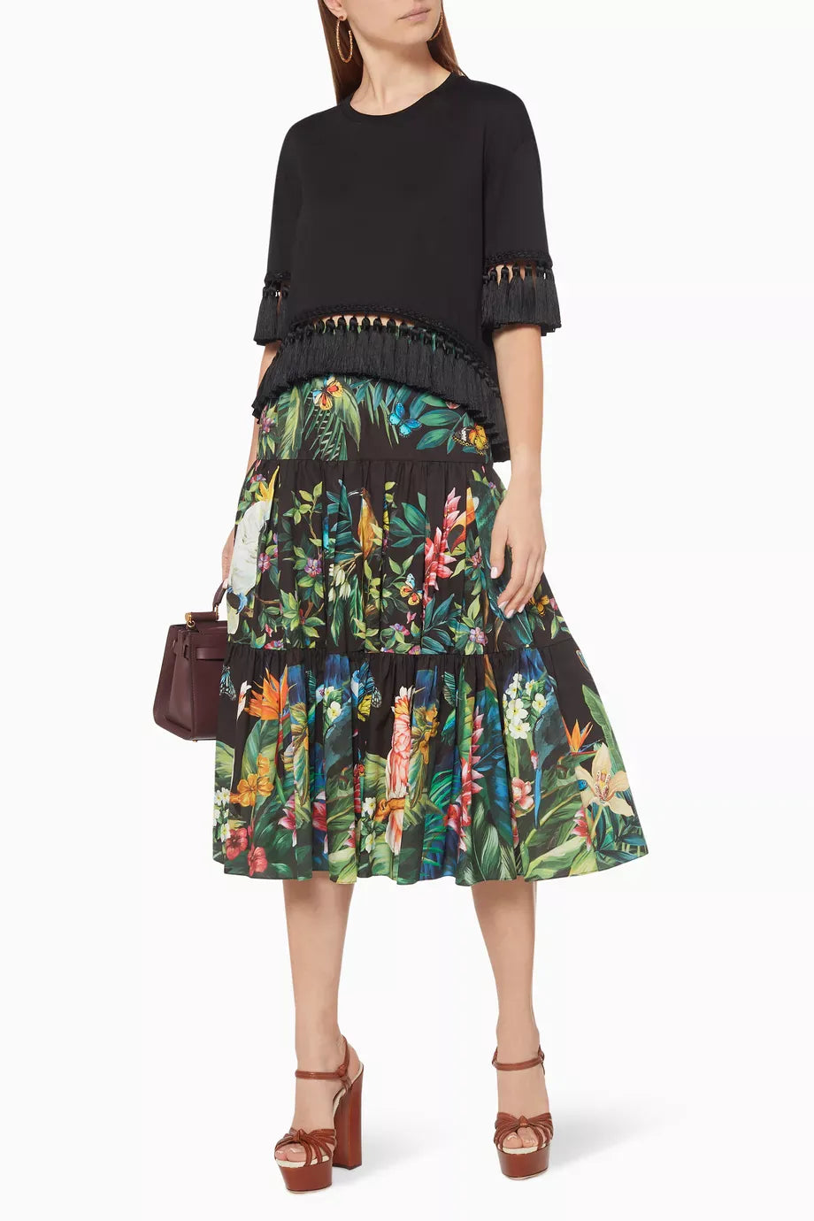 Dolce
Gabbana Jungle Forest Cotton Midi Skirt
