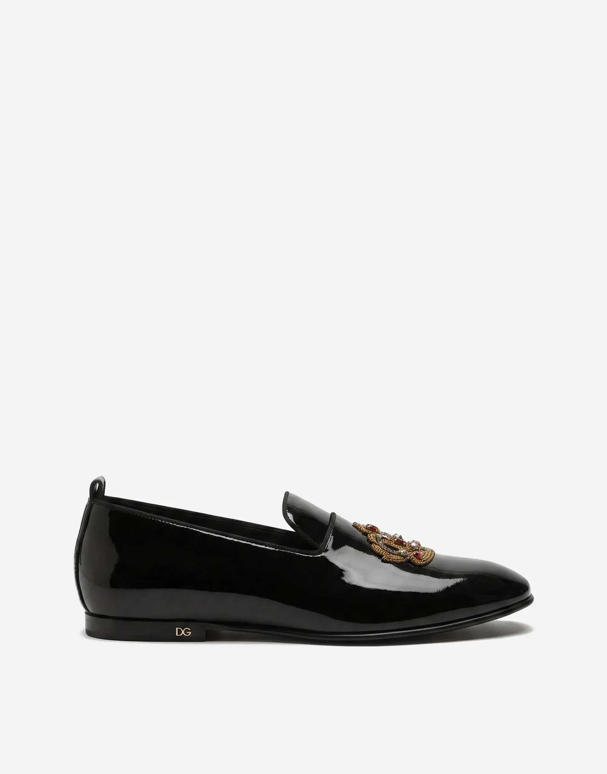 Dolce
Gabbana Leather Crown-Embellished Loafers