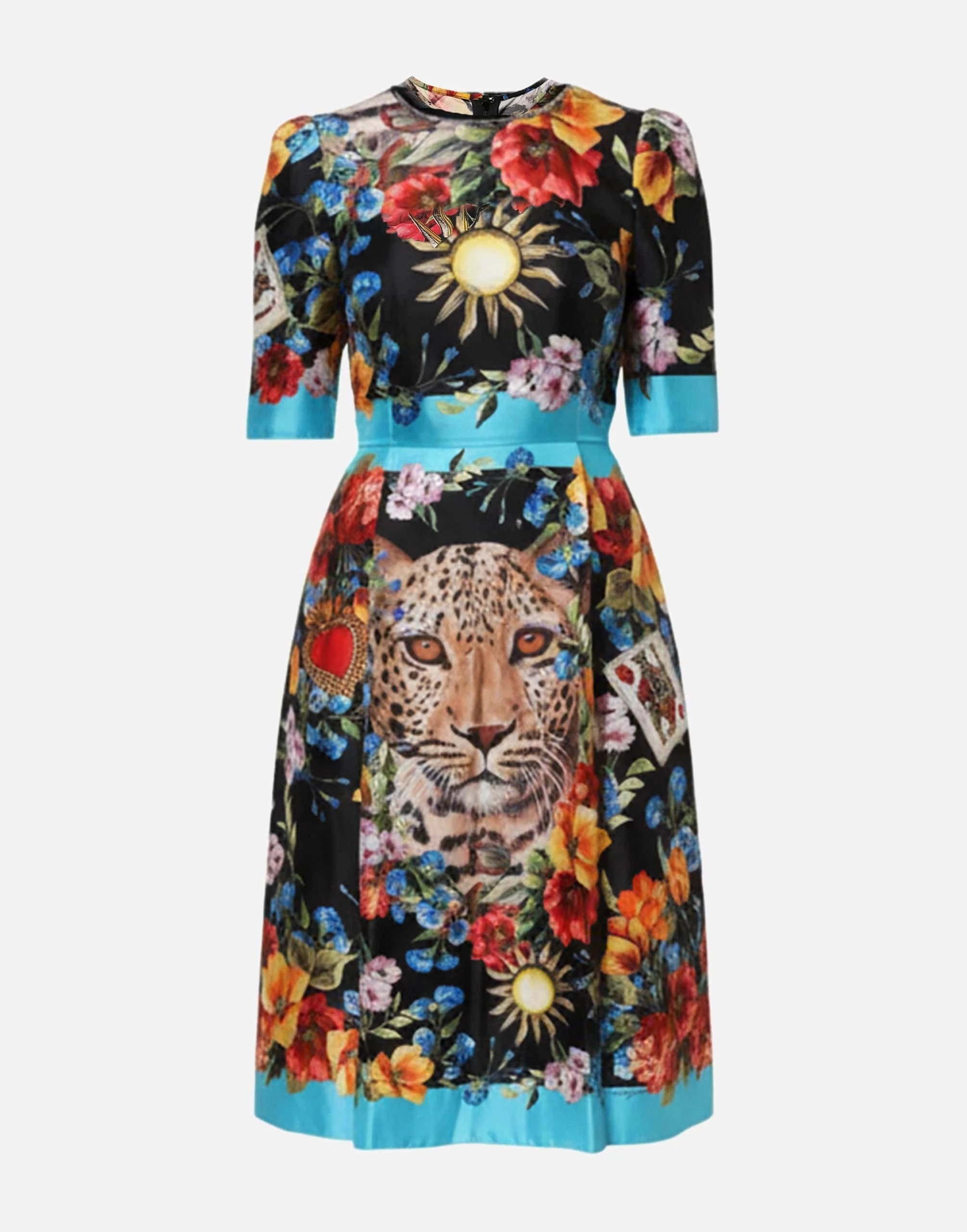 Dolce
Gabbana Leopard Floral-Print Silk Midi Dress
