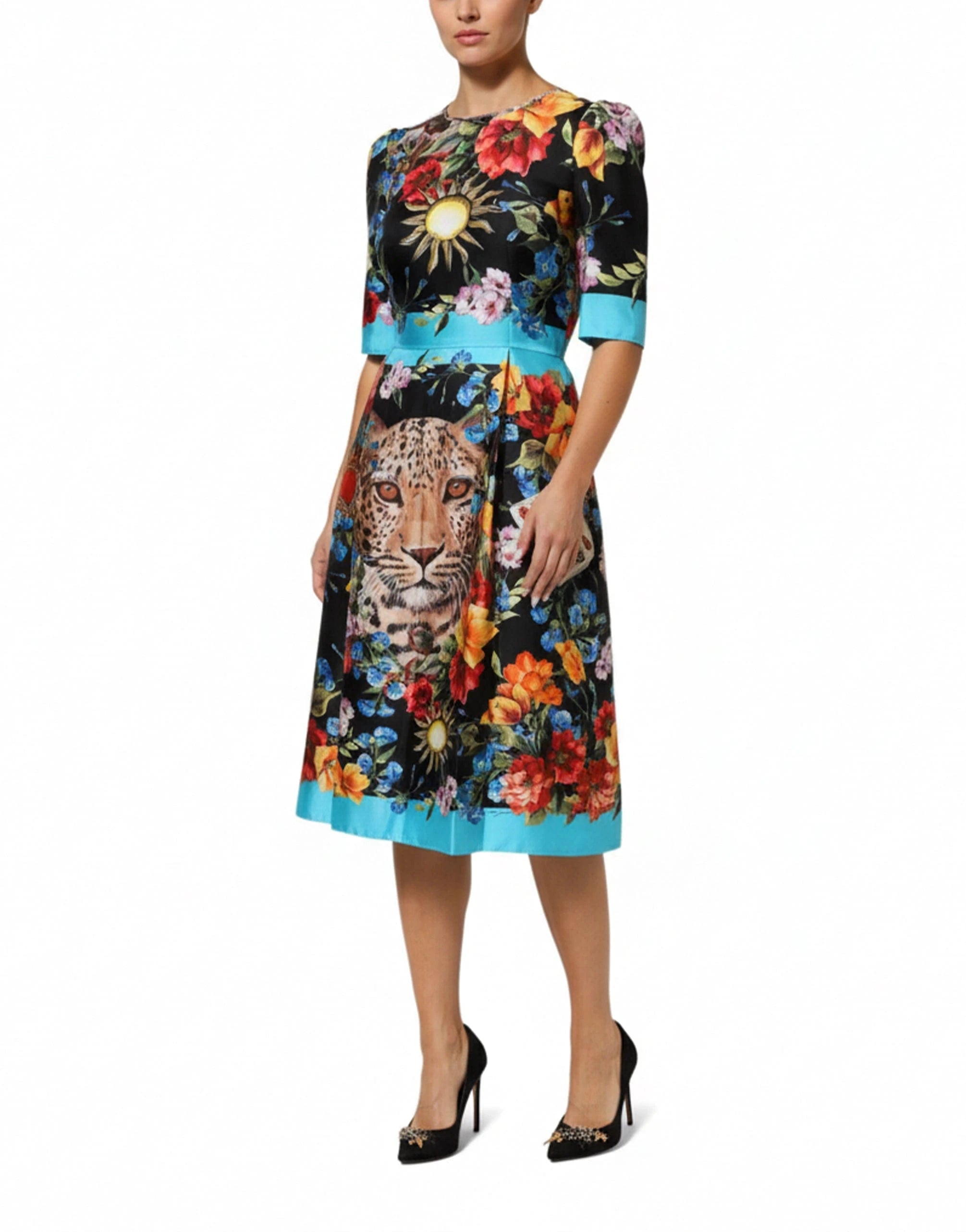 Dolce
Gabbana Leopard Floral-Print Silk Midi Dress