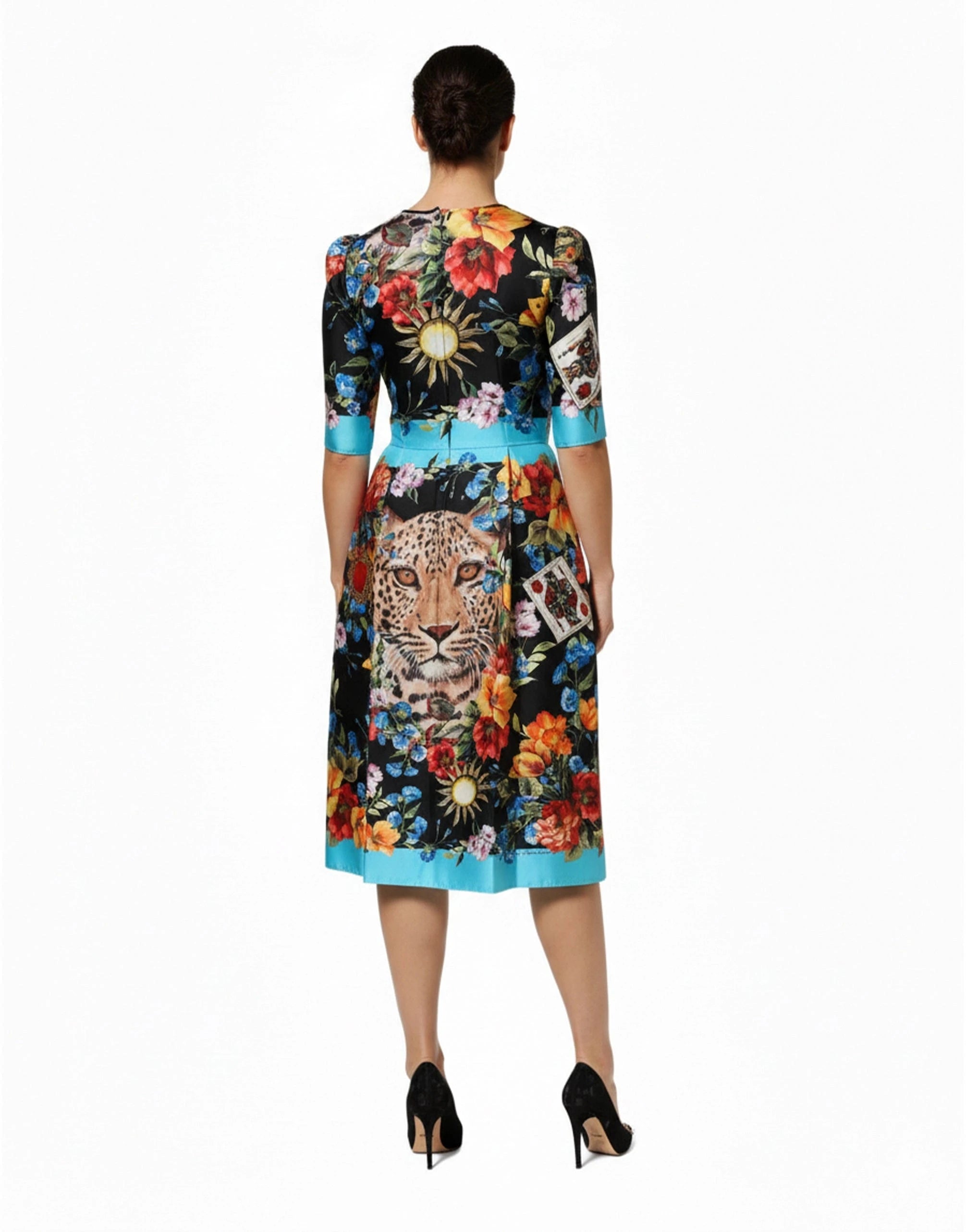 Dolce
Gabbana Leopard Floral-Print Silk Midi Dress