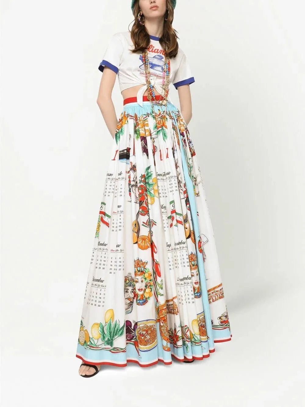 Dolce
Gabbana Long Calendar-Print Poplin Skirt