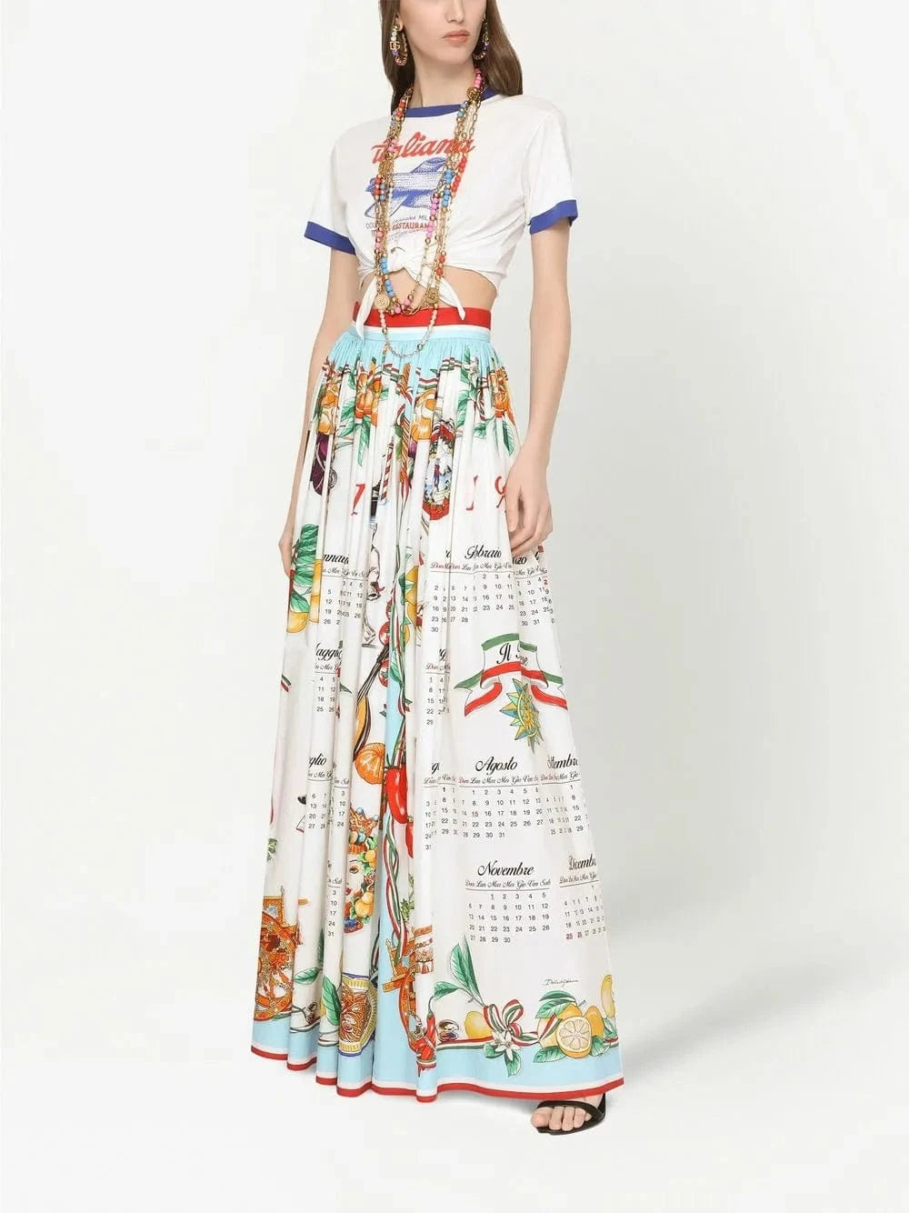 Dolce
Gabbana Long Calendar-Print Poplin Skirt