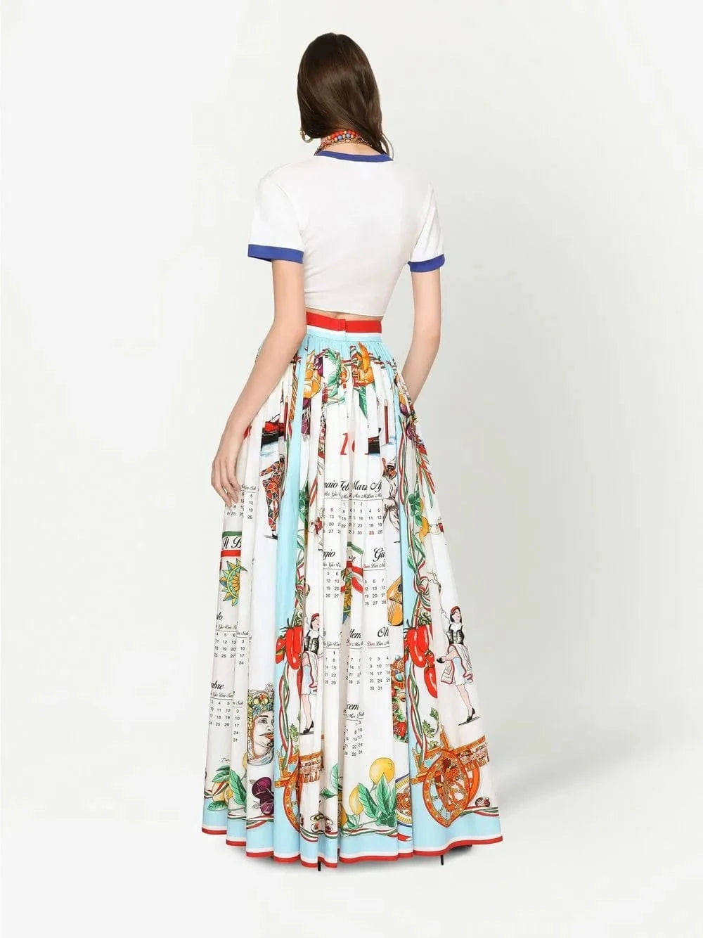 Dolce
Gabbana Long Calendar-Print Poplin Skirt