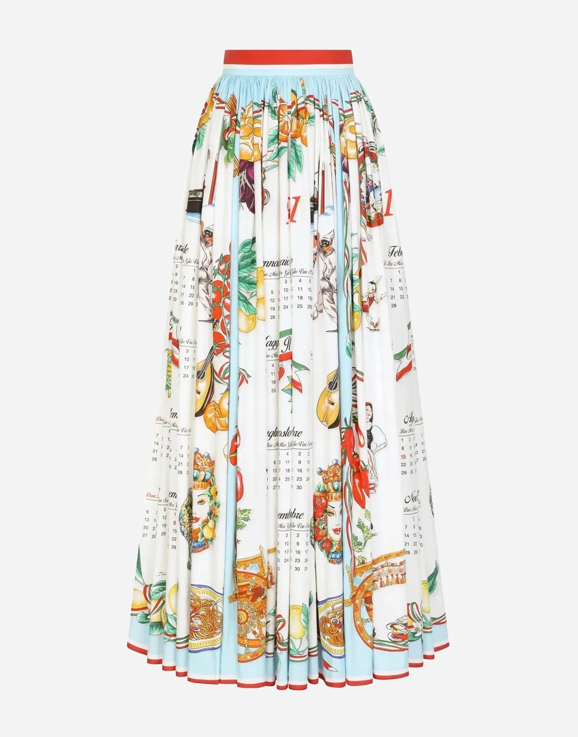 Dolce
Gabbana Long Calendar-Print Poplin Skirt