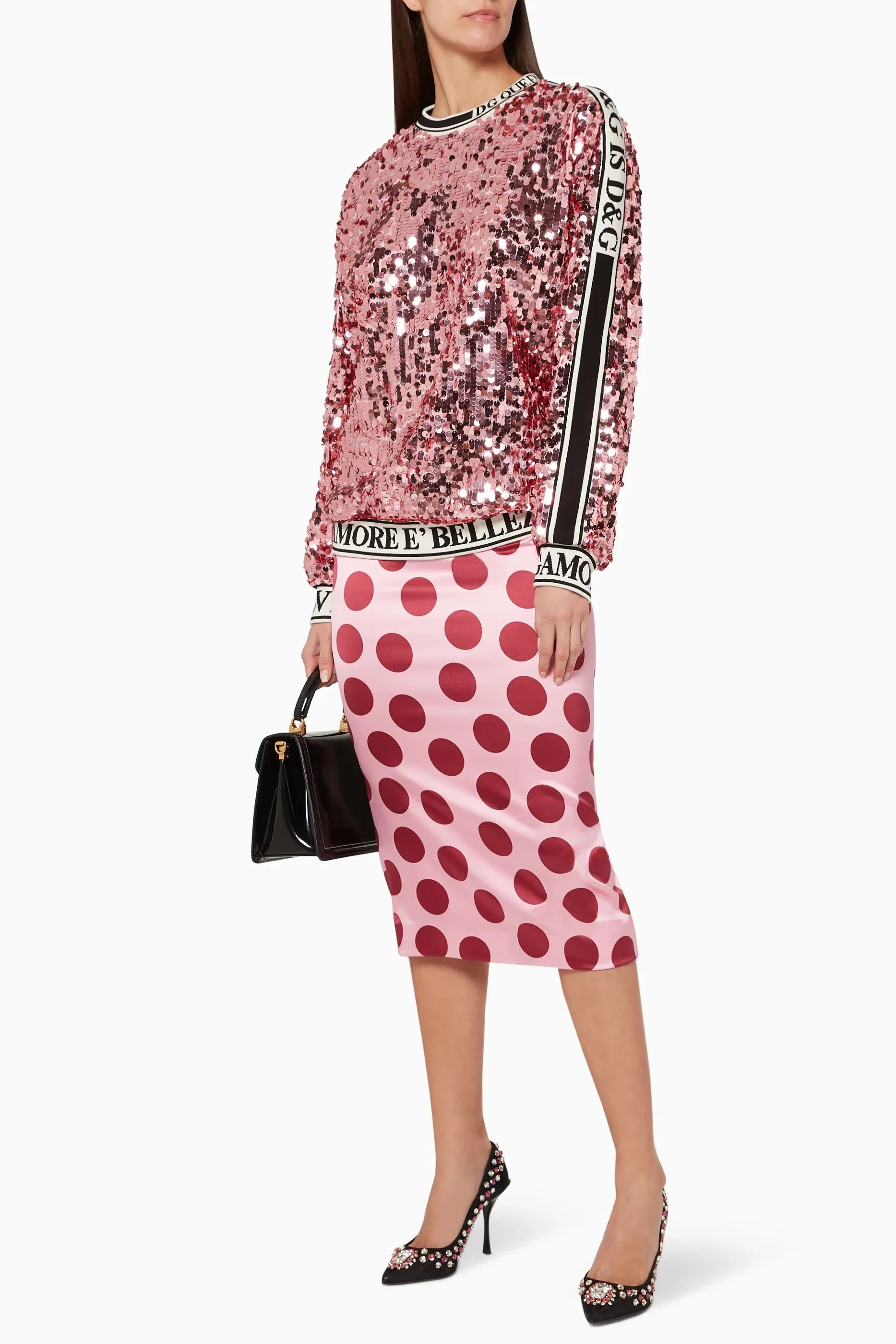 Dolce
Gabbana Polka-Dot Silk Pencil Skirt