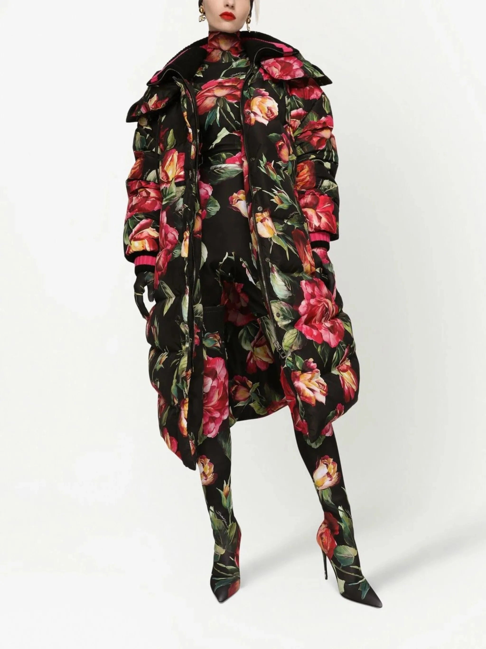 Dolce
Gabbana Rose-Print Long Down Jacket
