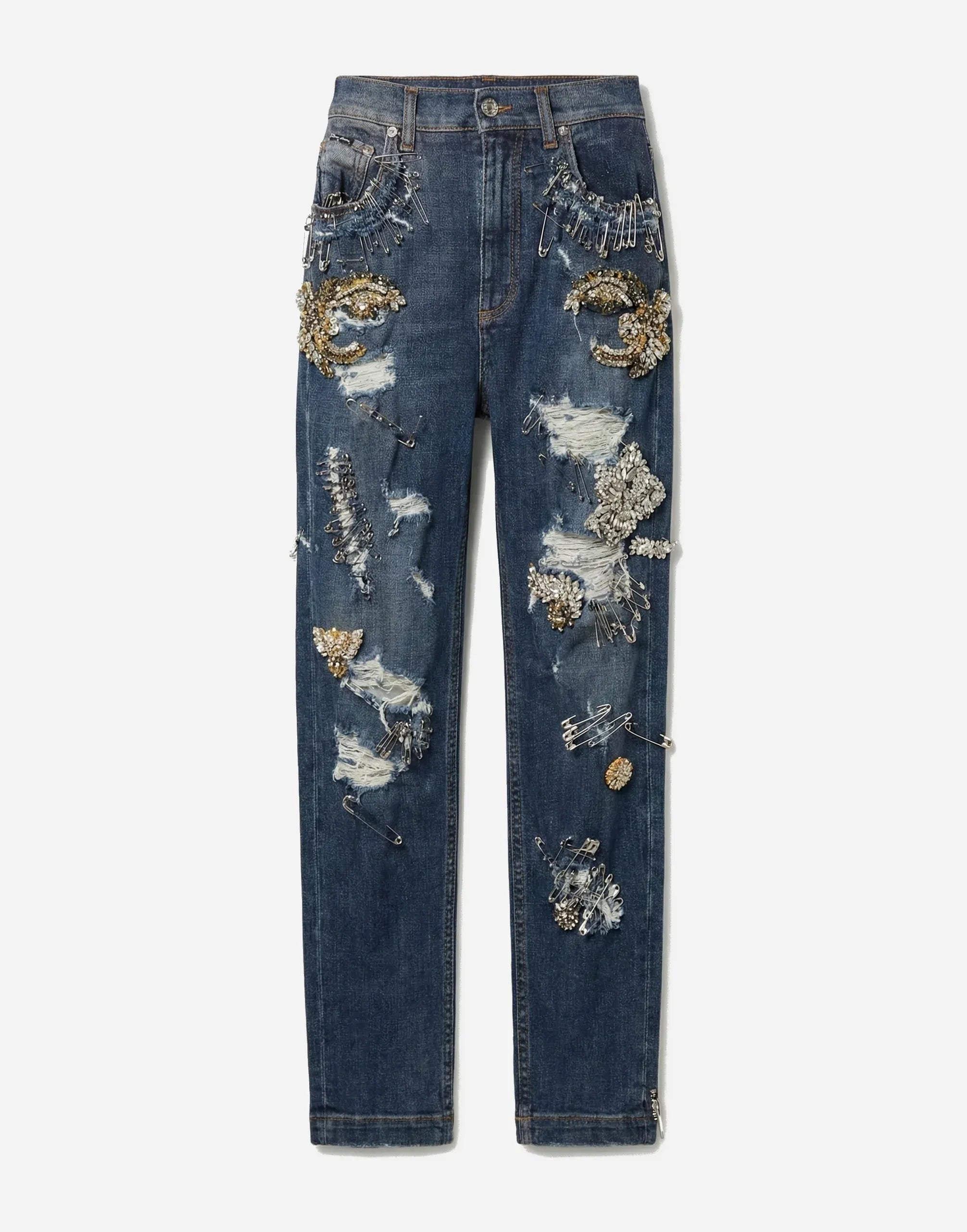 Dolce
Gabbana Runway Amber Rhinestone And Pins Embellished Jeans