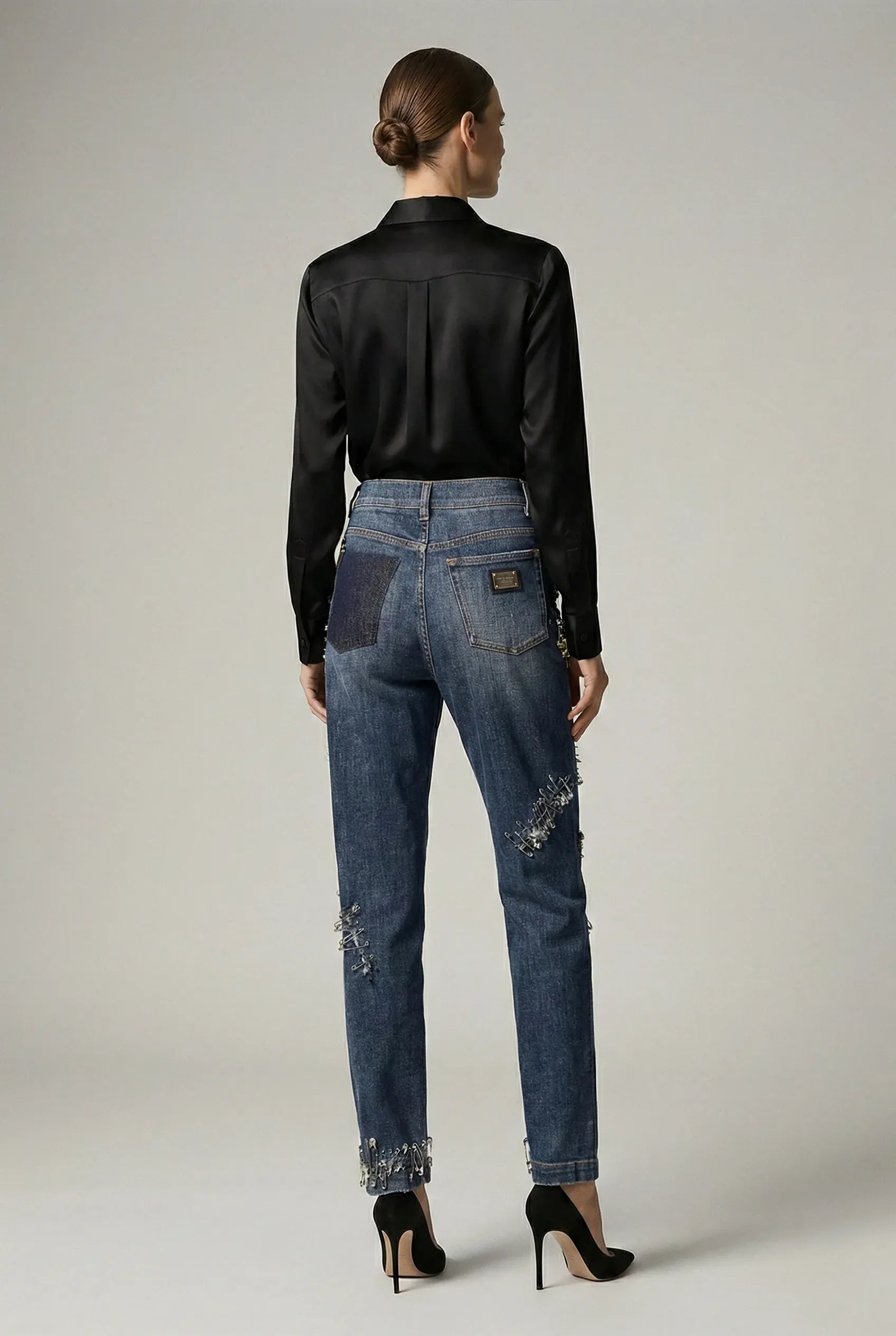 Dolce
Gabbana Runway Amber Rhinestone And Pins Embellished Jeans