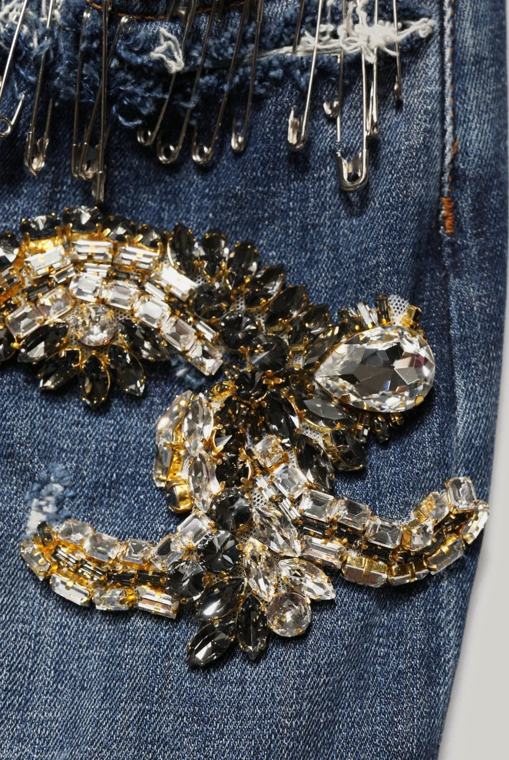 Dolce
Gabbana Runway Amber Rhinestone And Pins Embellished Jeans