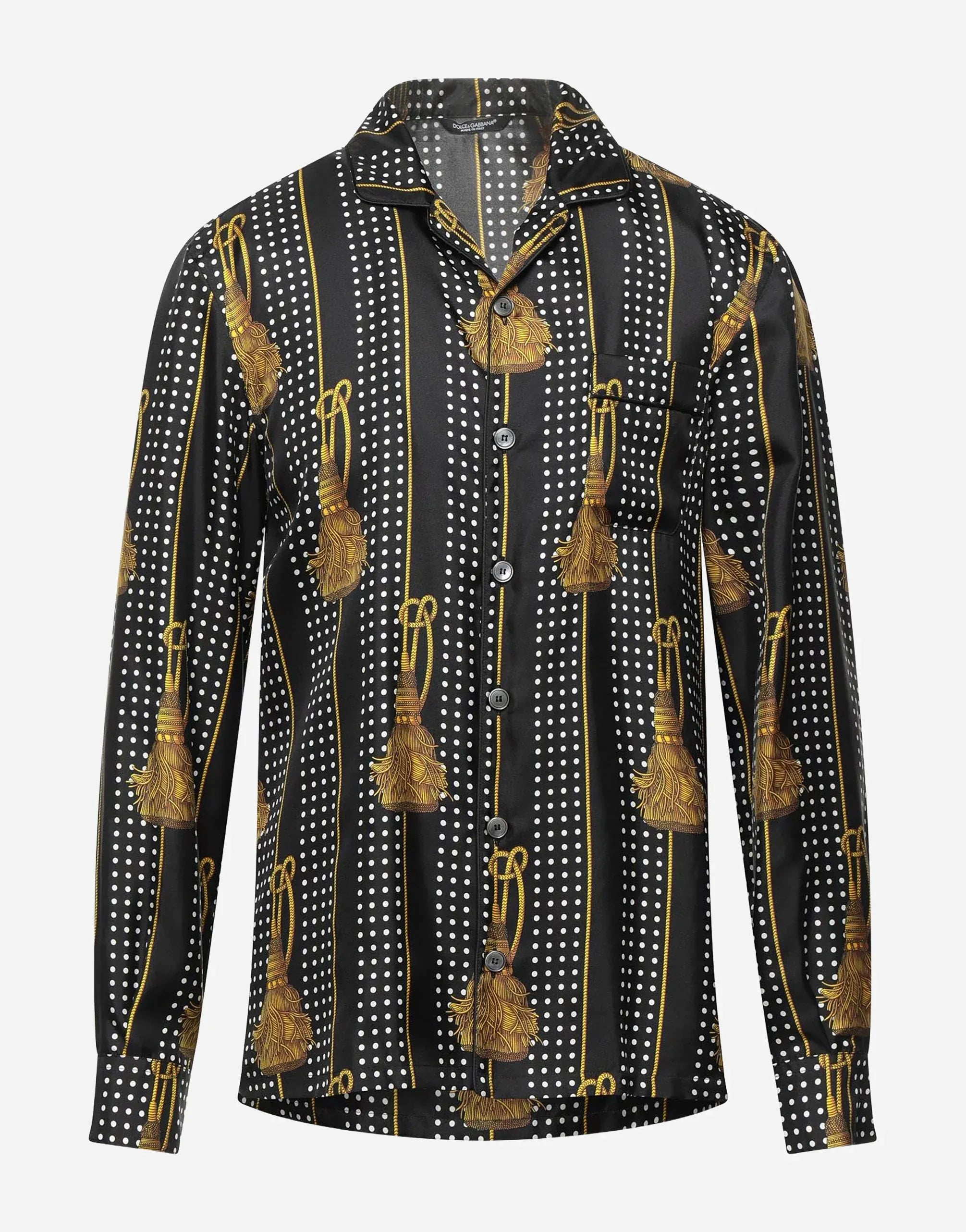 Dolce
Gabbana Striped Dotted Tassel Silk Shirt