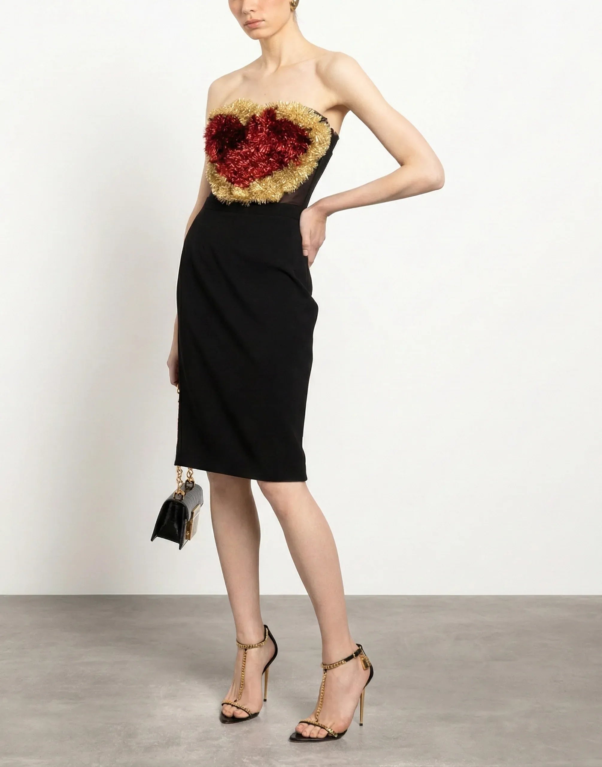 Dolce
Gabbana Tinsel Heart Strapless Mesh Bustier Top