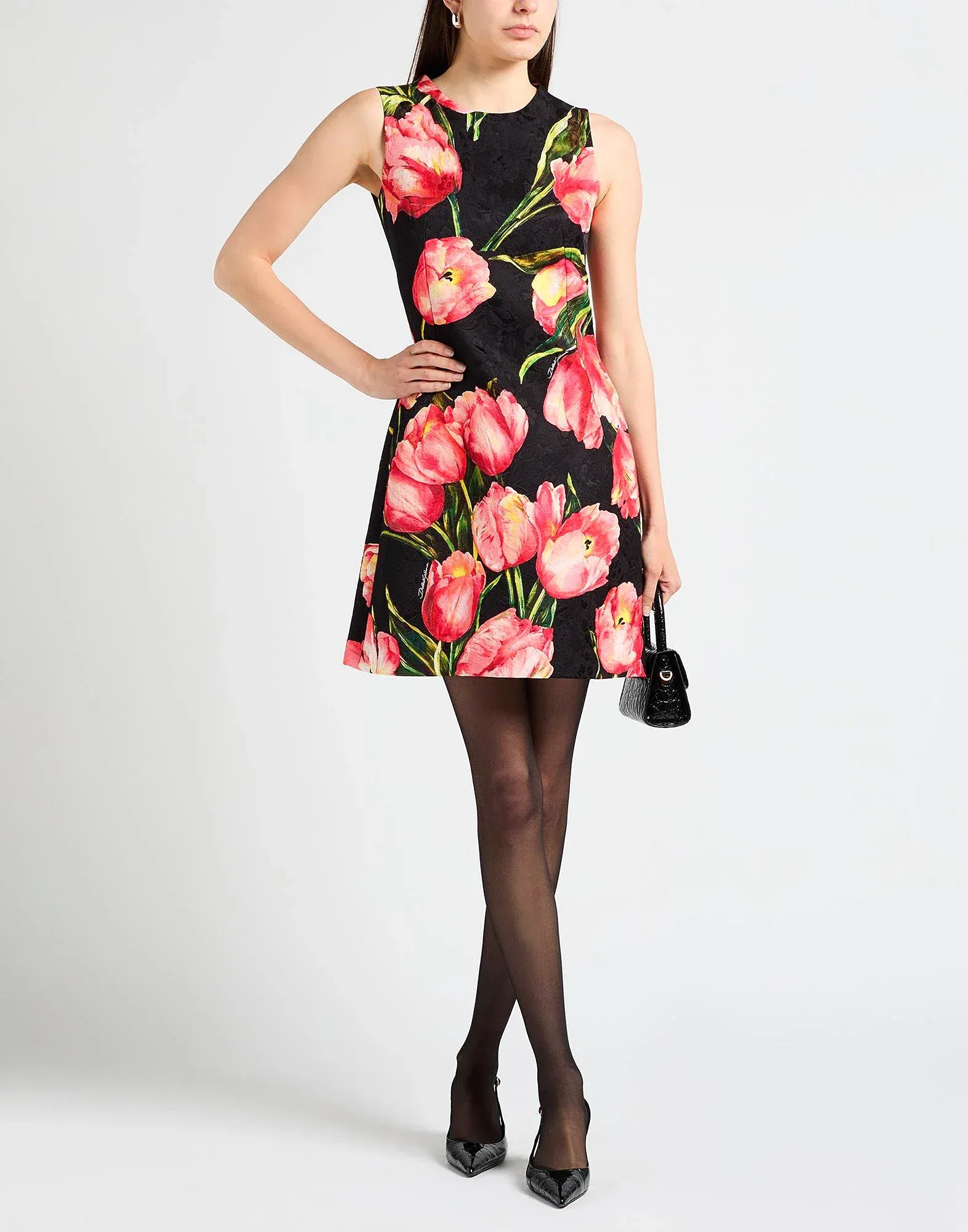 Dolce
Gabbana Tulip-Print Brocade A-Line Mini Dress