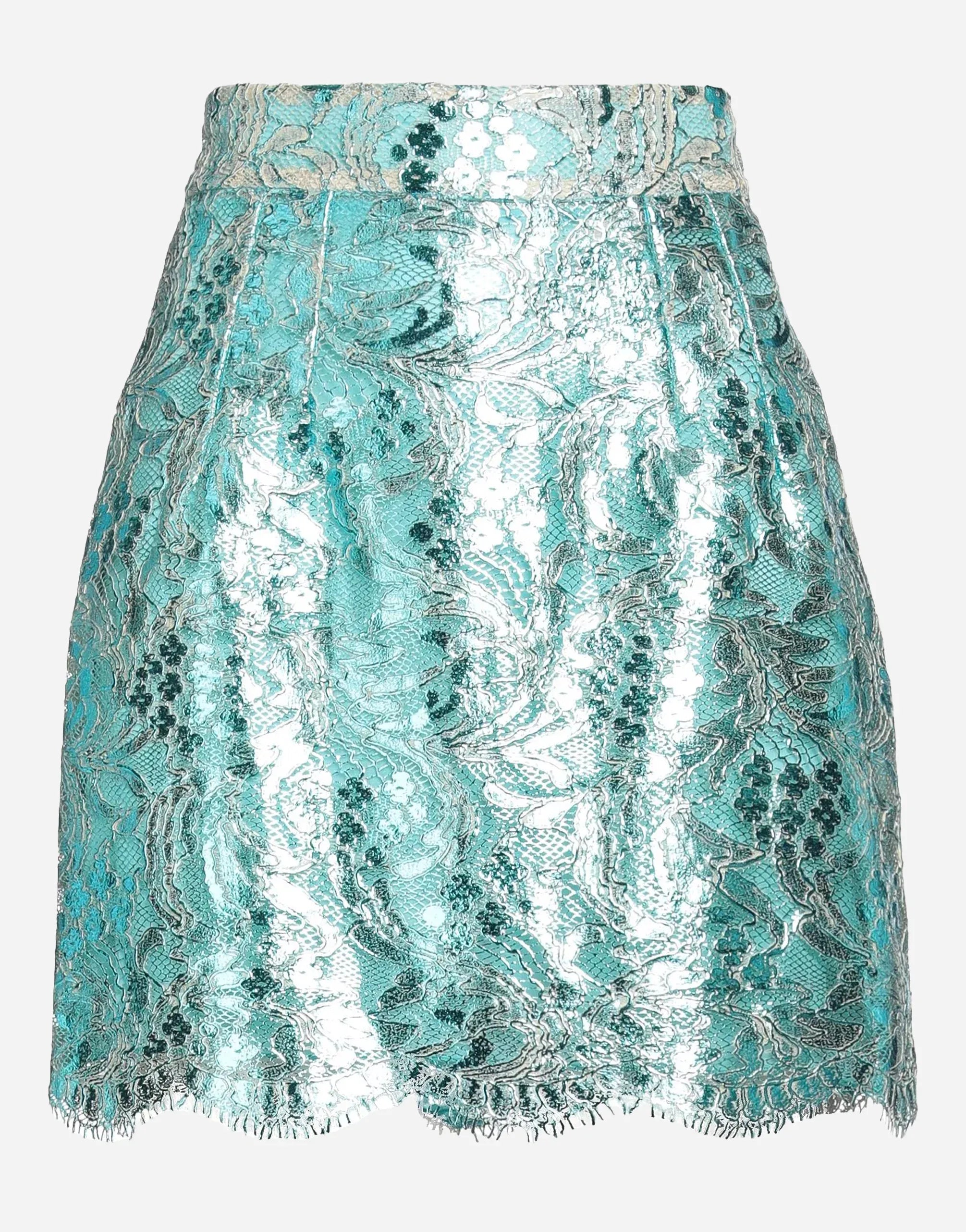 Dolce
Gabbana Turquoise Floral Sequin Lace Mini Skirt