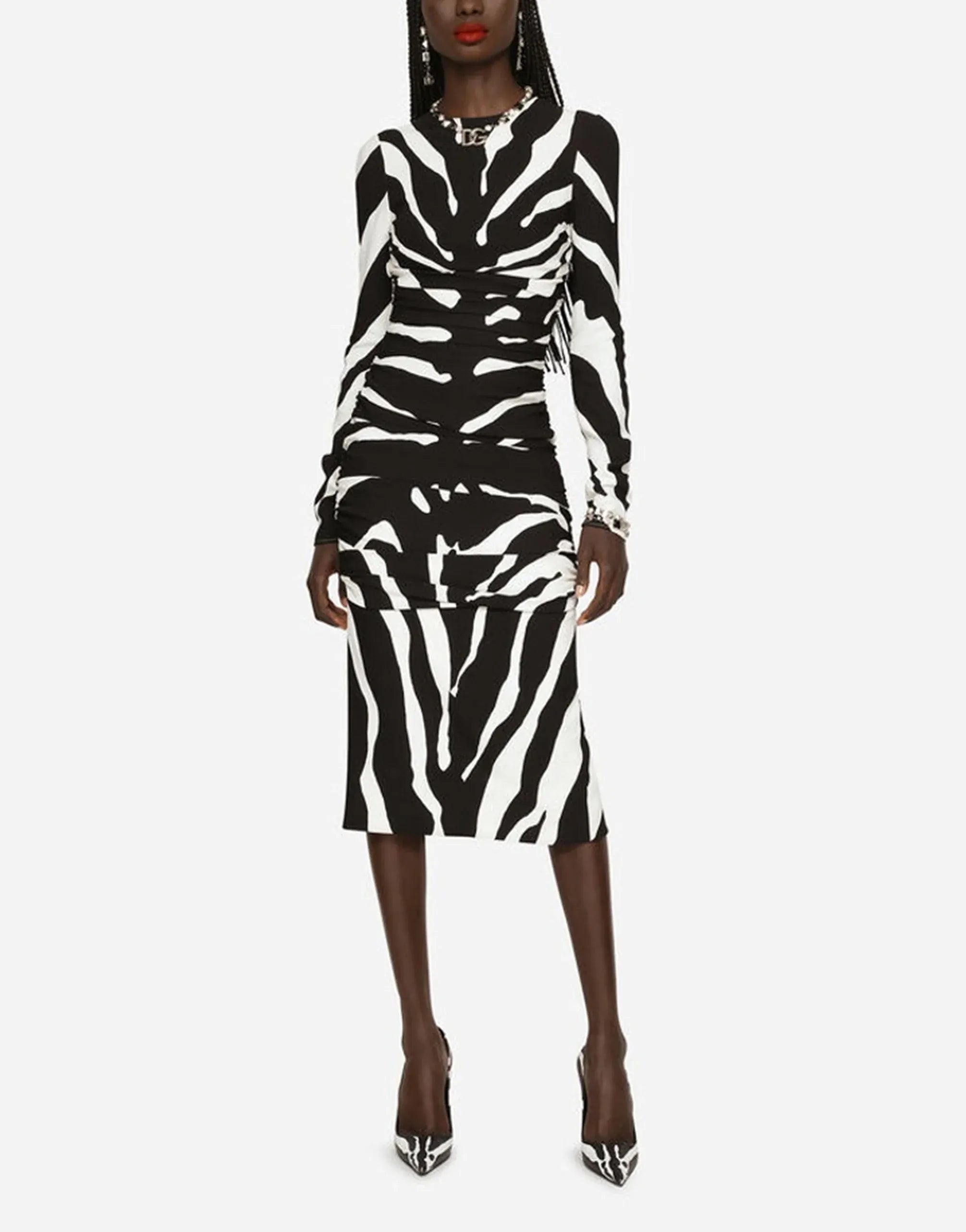 Dolce
Gabbana Zebra-Print Cady Midi Dress