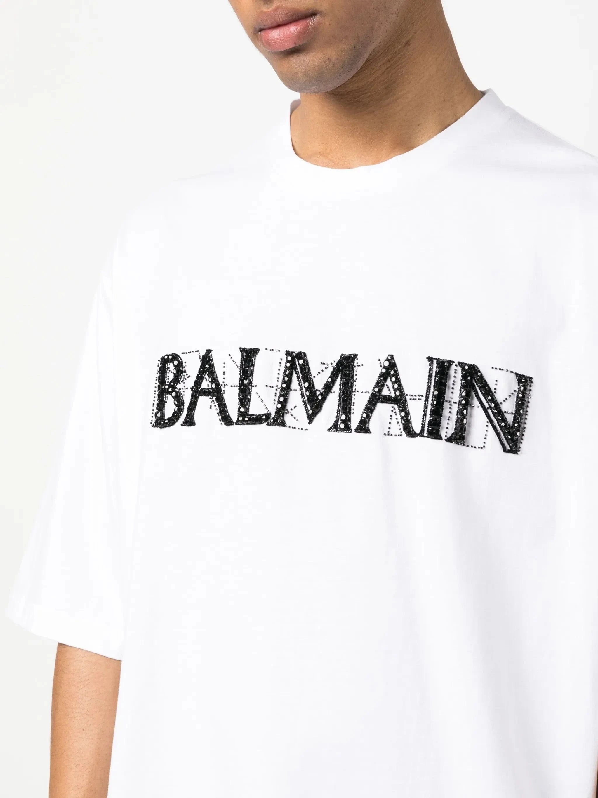 Balmain Crystal-Logo Cotton T-Shirt