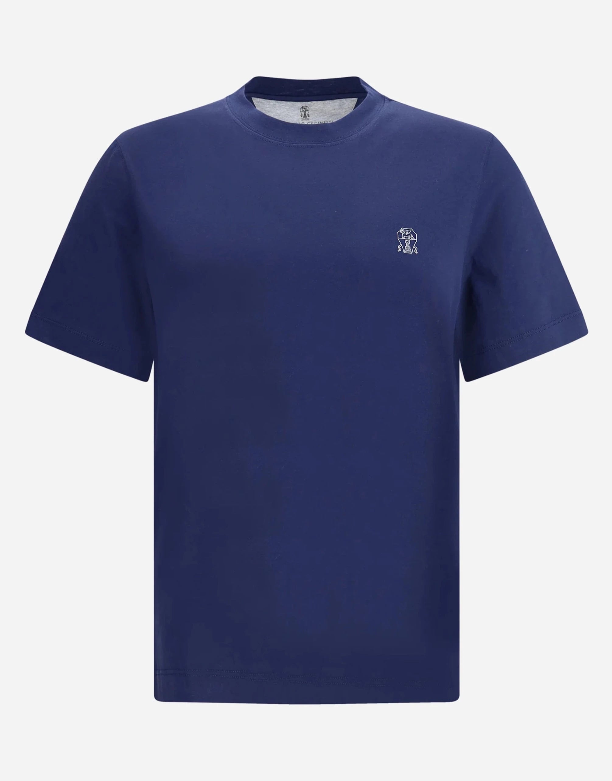 Brunello Cucinelli Blue Cotton Jersey Crewneck Logo T-Shirt