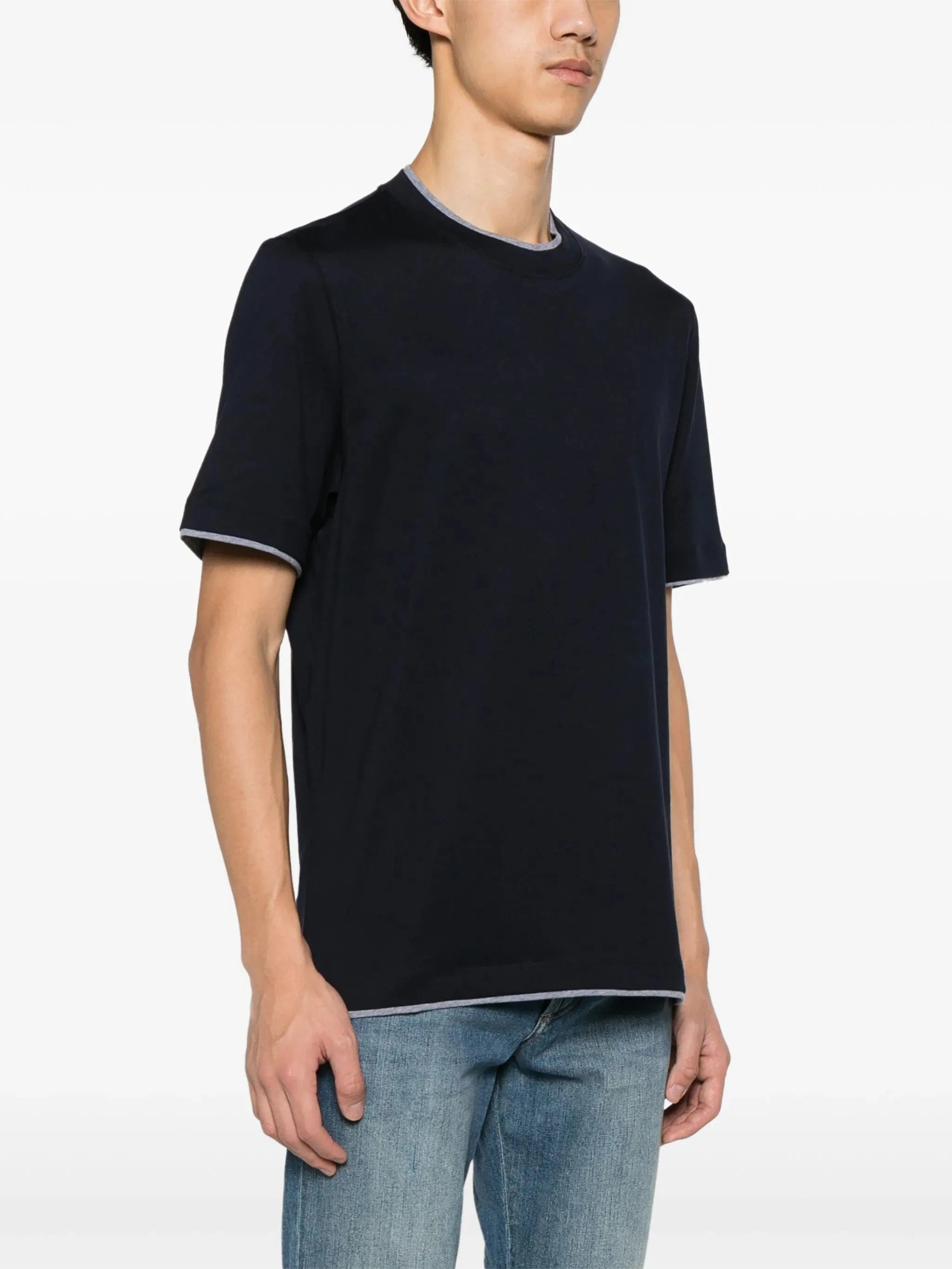 Brunello Cucinelli Blue Faux-Layering Crewneck T-Shirt