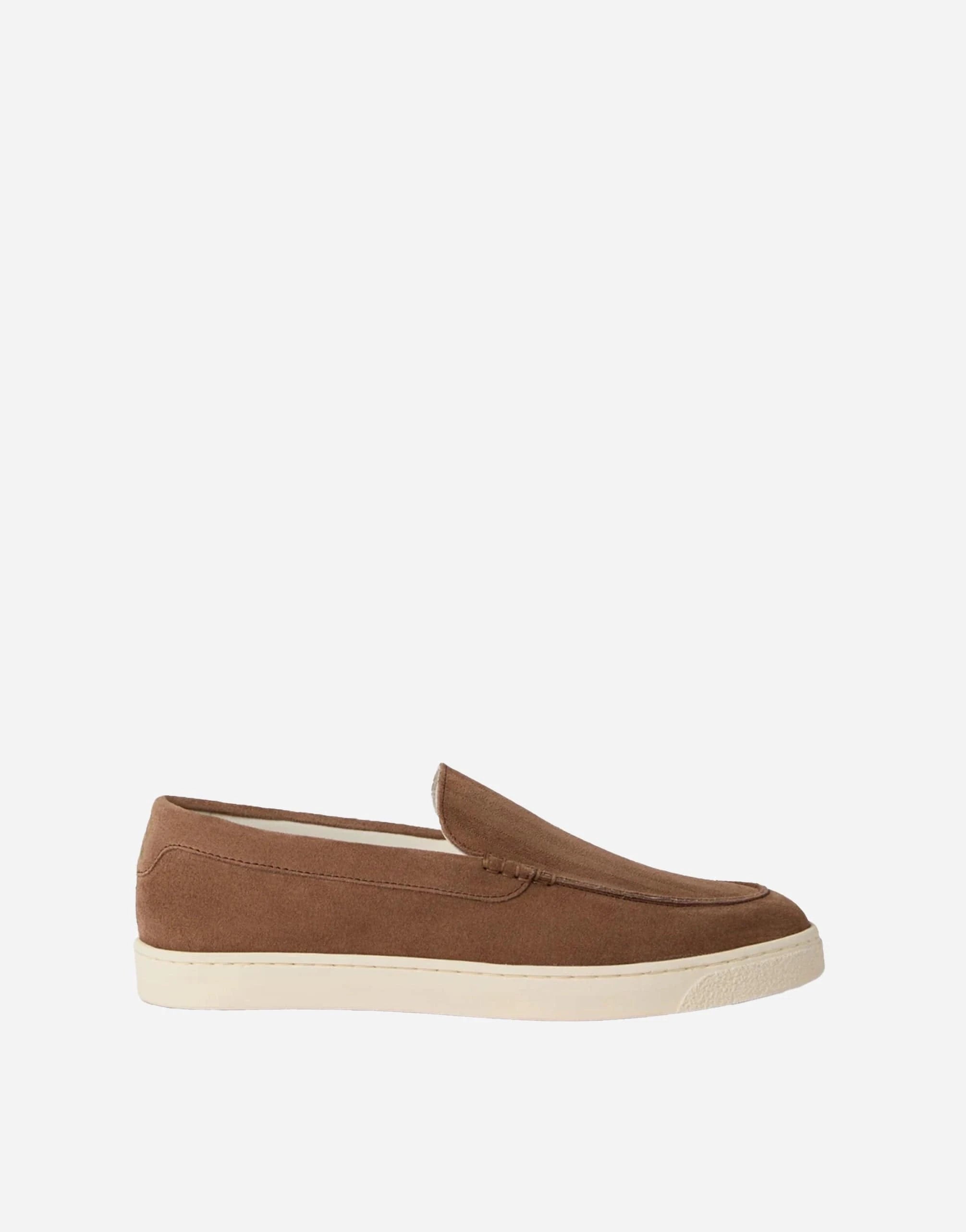 Brunello Cucinelli Brown Chevron-Effect Suede Loafers